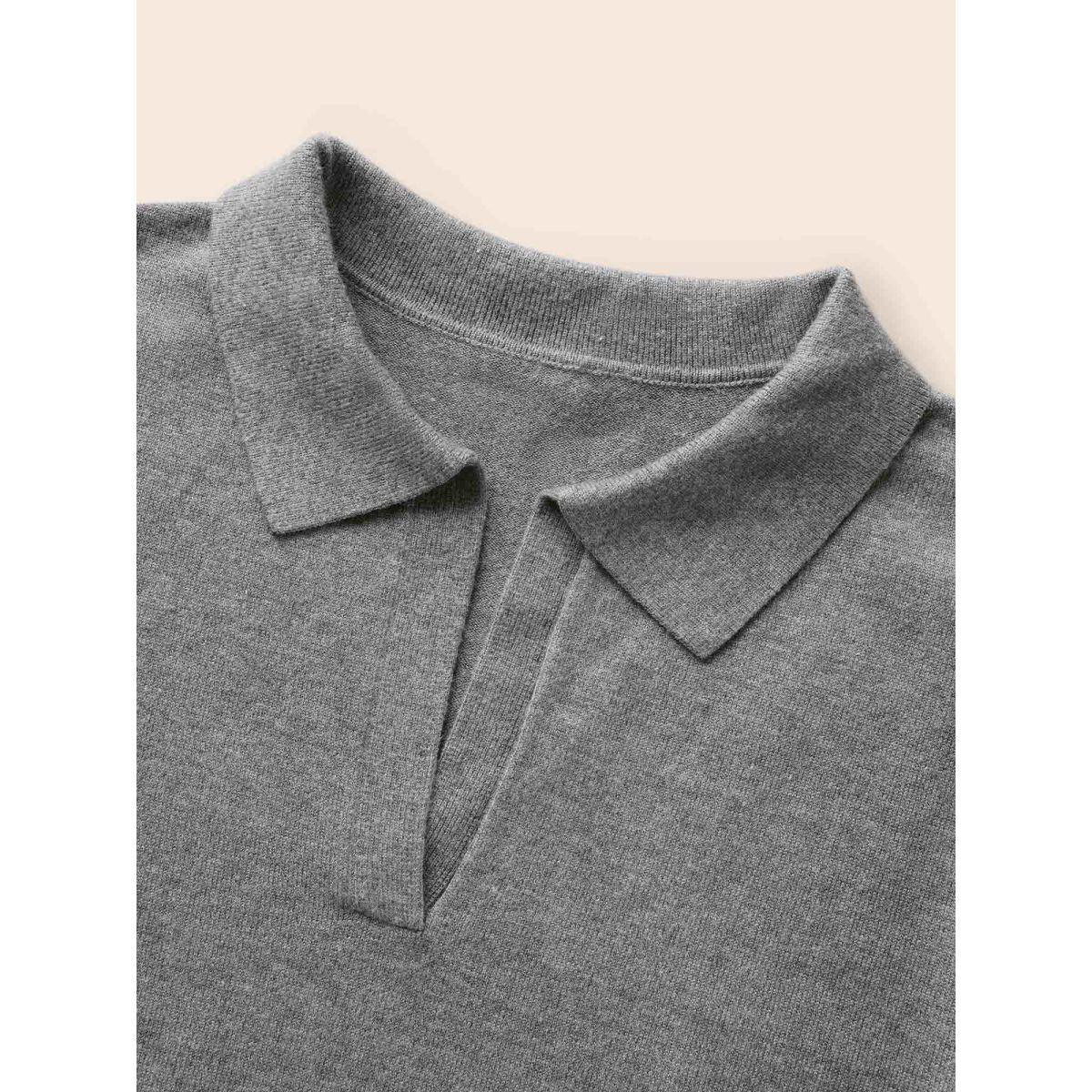 Plus Size Polo Neck Drop Shoulder Sleeve Soft Pullover DarkGray Women Casual Long Sleeve Polo Everyday Pullovers BloomChic 18-20/2X Product Image