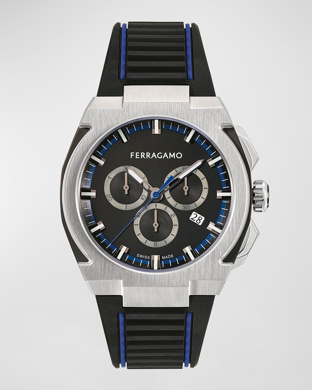 Mens FERRAGAMO Edge Chronograph Stainless Steel & Polyurethane Strap Watch/43MM Product Image