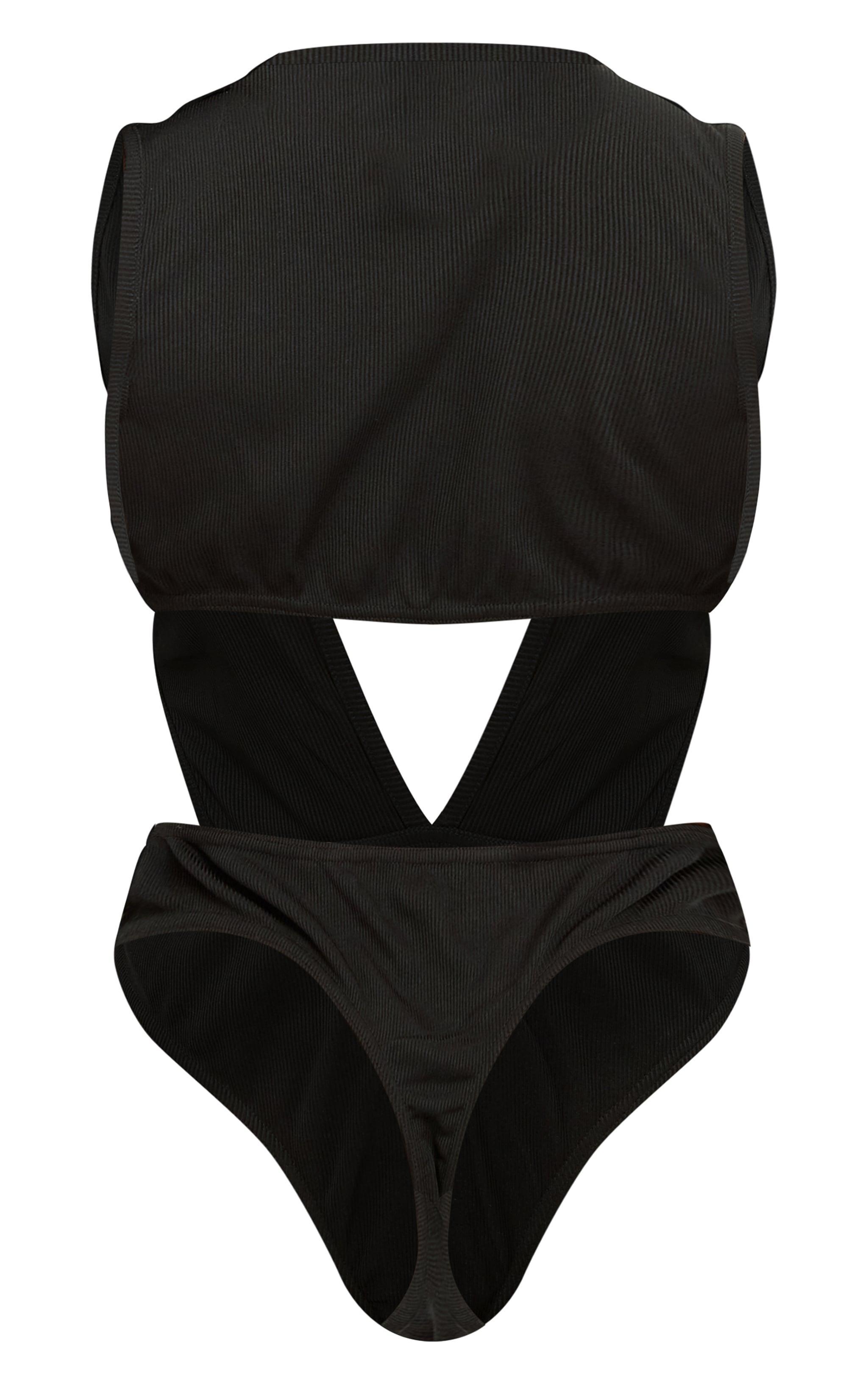 Shape Black Rib Plunge Front Open Back Bodysuit Product Image