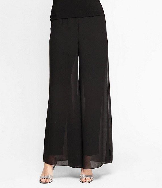 Alex Evenings Georgette Chiffon Wide Leg Mid Rise Flowy Pants Product Image
