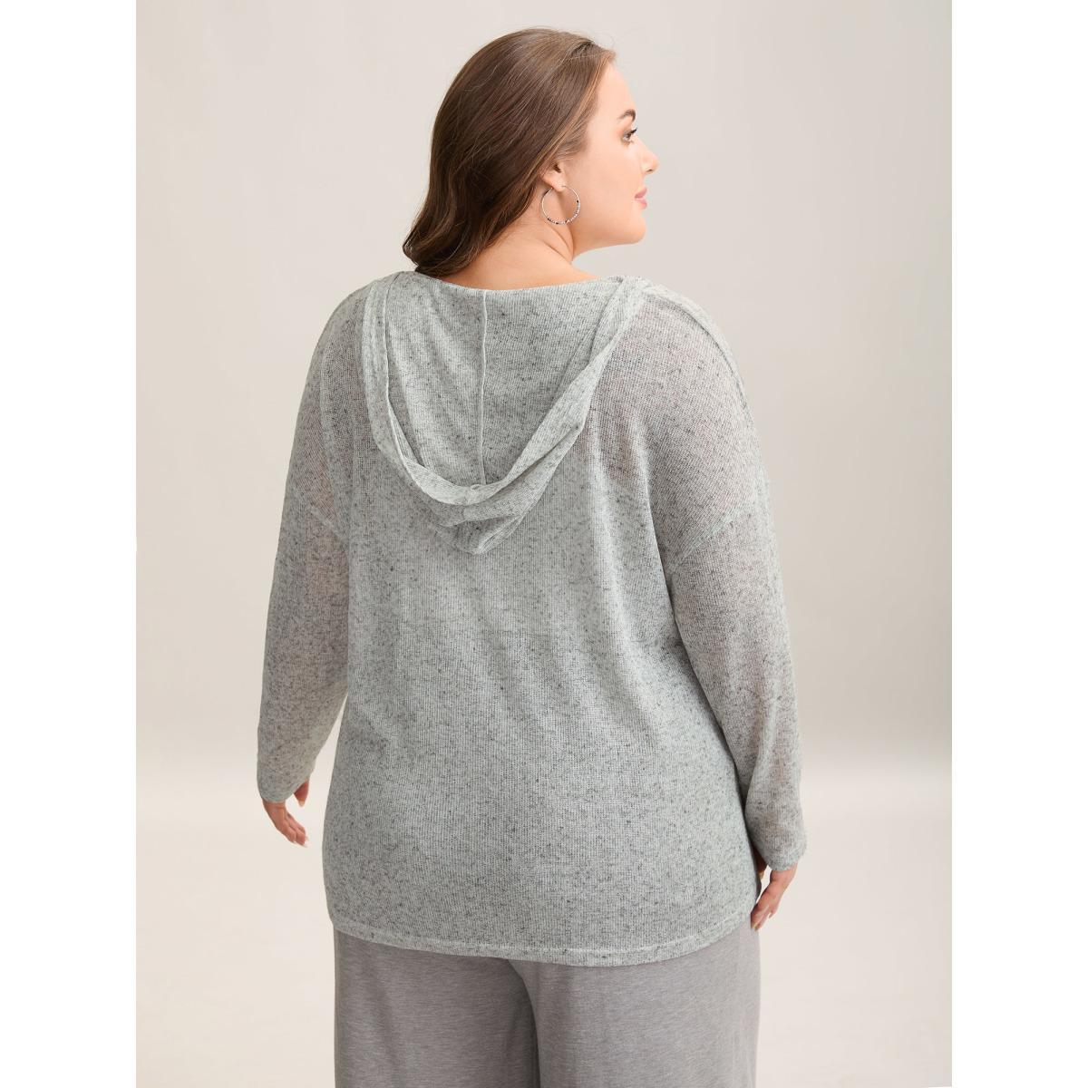 Plus Size Textured Sheer Hooded Everyday T-Shirt Multicolor Women Casual Texture Hooded Everyday T-shirts BloomChic 28/5X Product Image