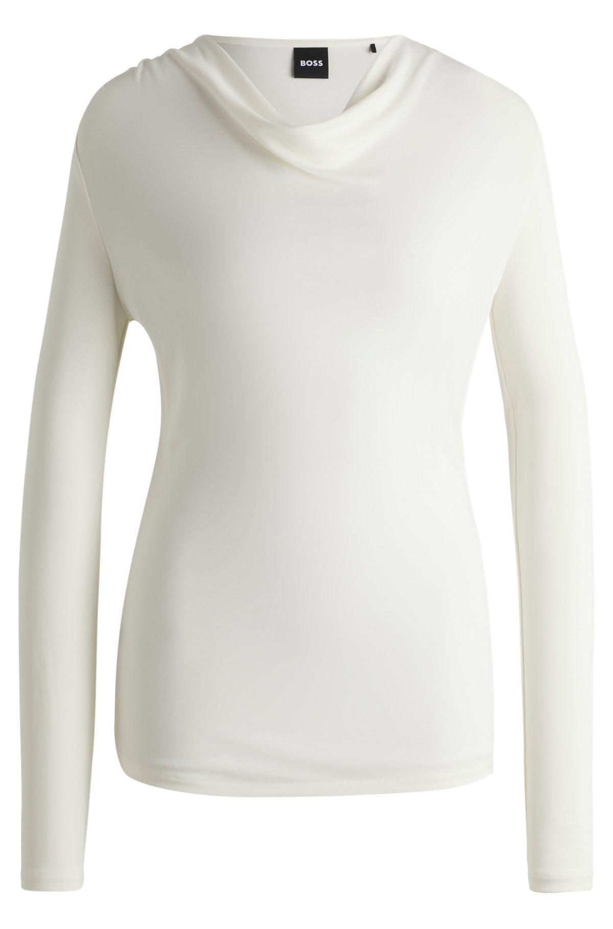 Long-sleeved top in stretch crepe with cowl neckline Product Image