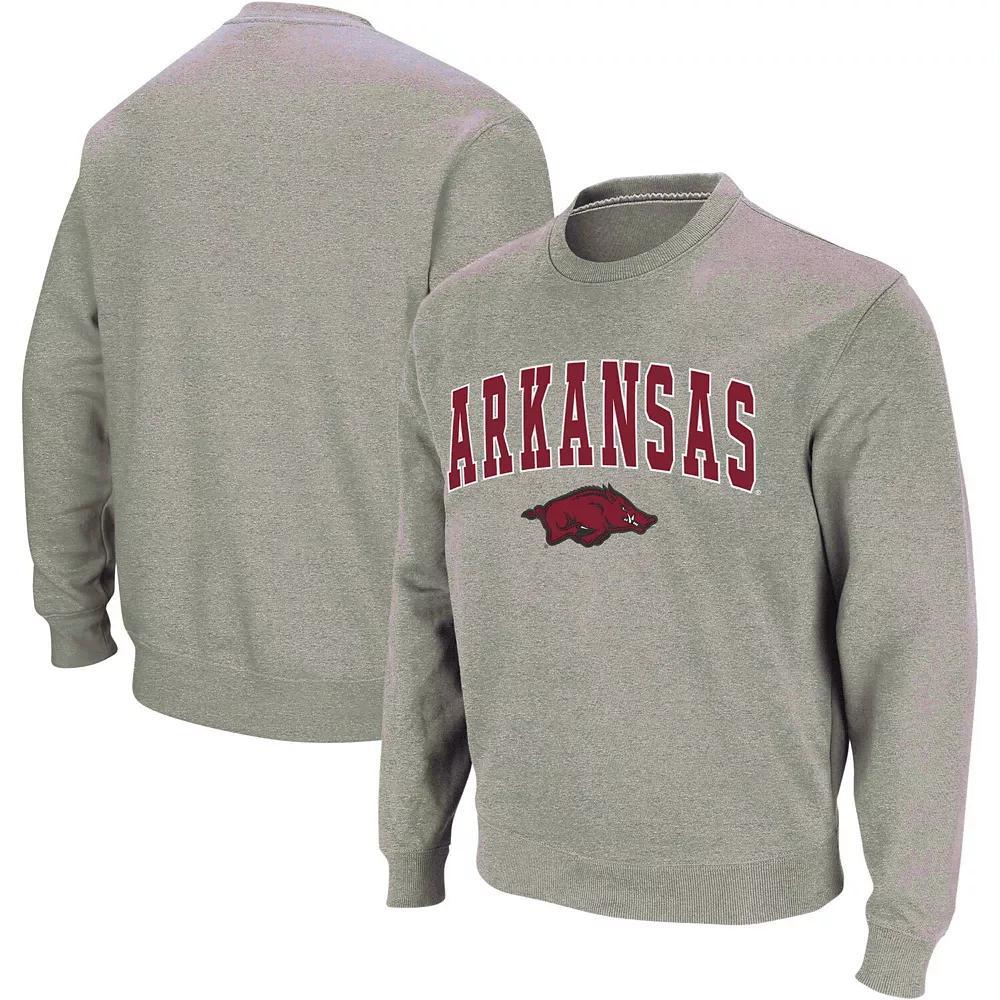 Men's Colosseum Heather Gray Arkansas Razorbacks Arch & Logo Crew Neck Sweatshirt, Size: 2XL, Grey Product Image