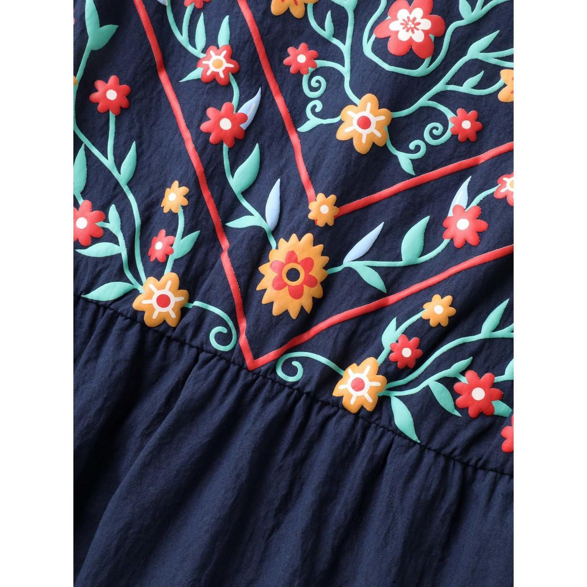 Plus Size Imitation Embroidery Woven Sleeveless Midi Dress Navy Women Boho Asymmetrical Neck Sleeveless Curvy BloomChic 12/L Product Image