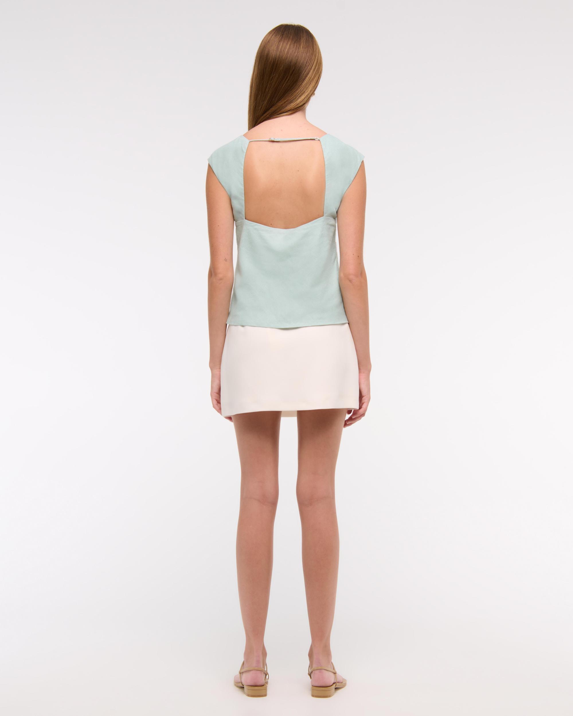 Linen-Blend Skimming Shell Top Product Image