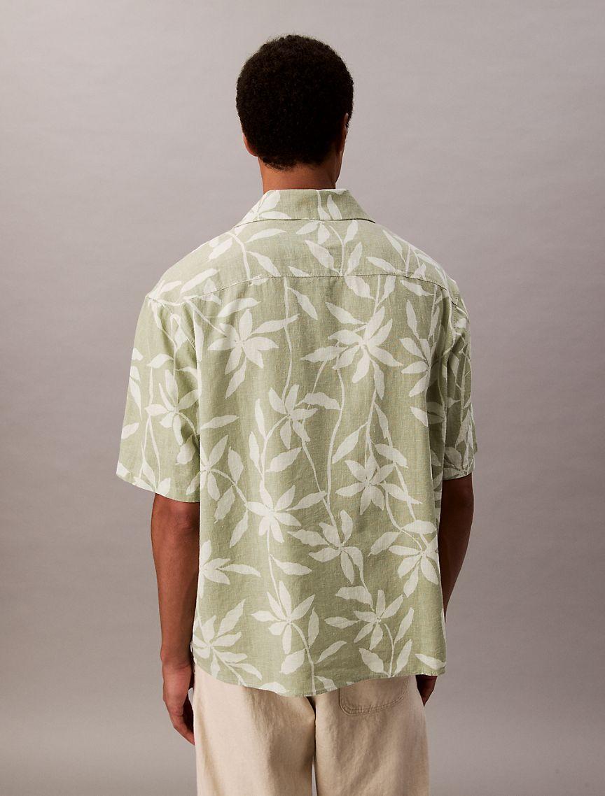 Linen Cotton Print Relaxed Button-Down Shirt  Product Image