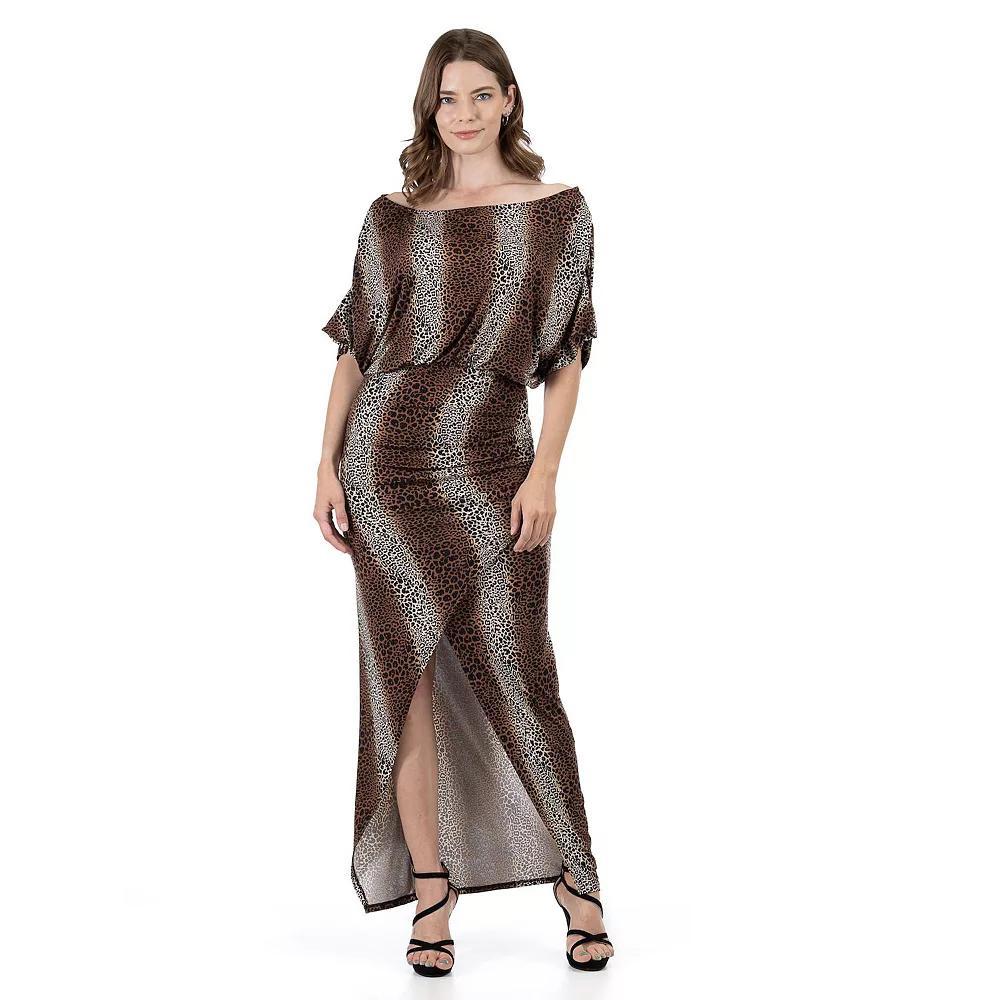 Women's 24Seven Comfort Apparel Long Sleeve Wide Boatneck Side Slit Maxi Dress,  Product Image