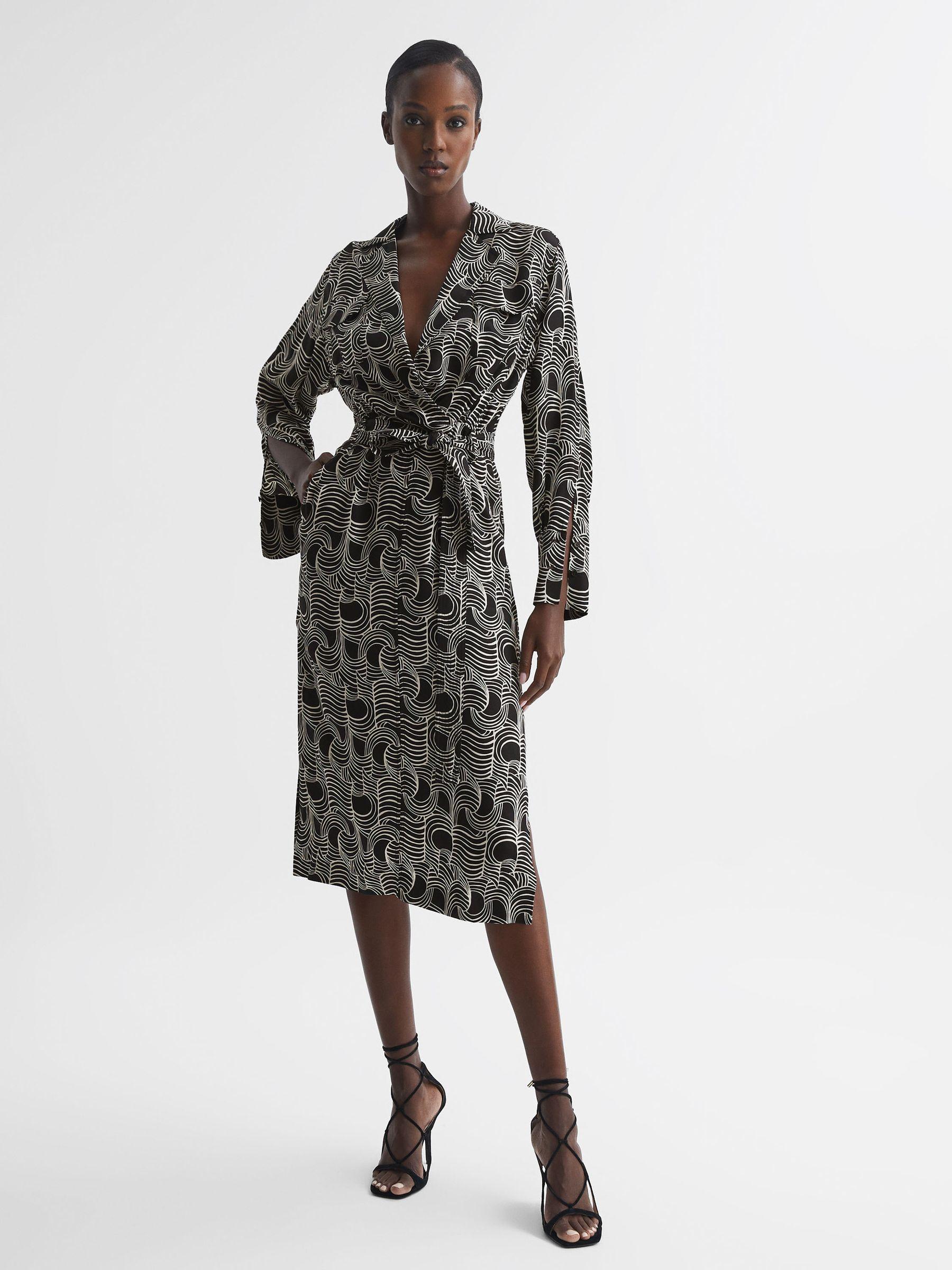 Swirl Print Midi Dress in Cream/Black Product Image