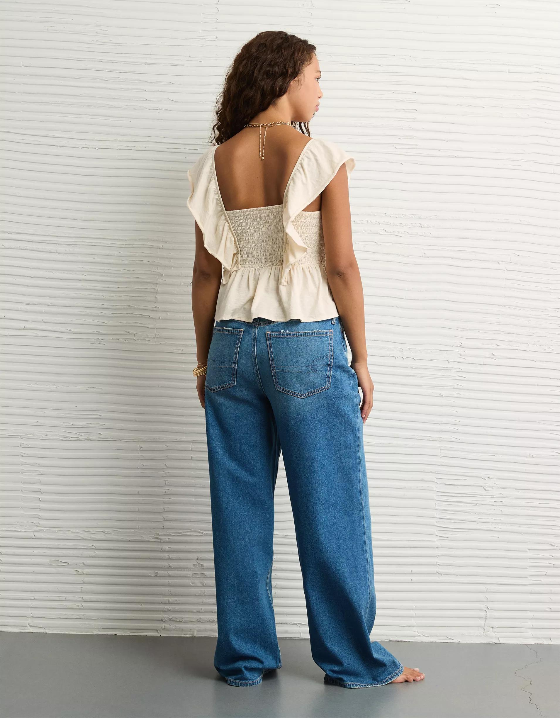 AE Sunchaser Knit Flutter Sleeve Babydoll Shirt Product Image