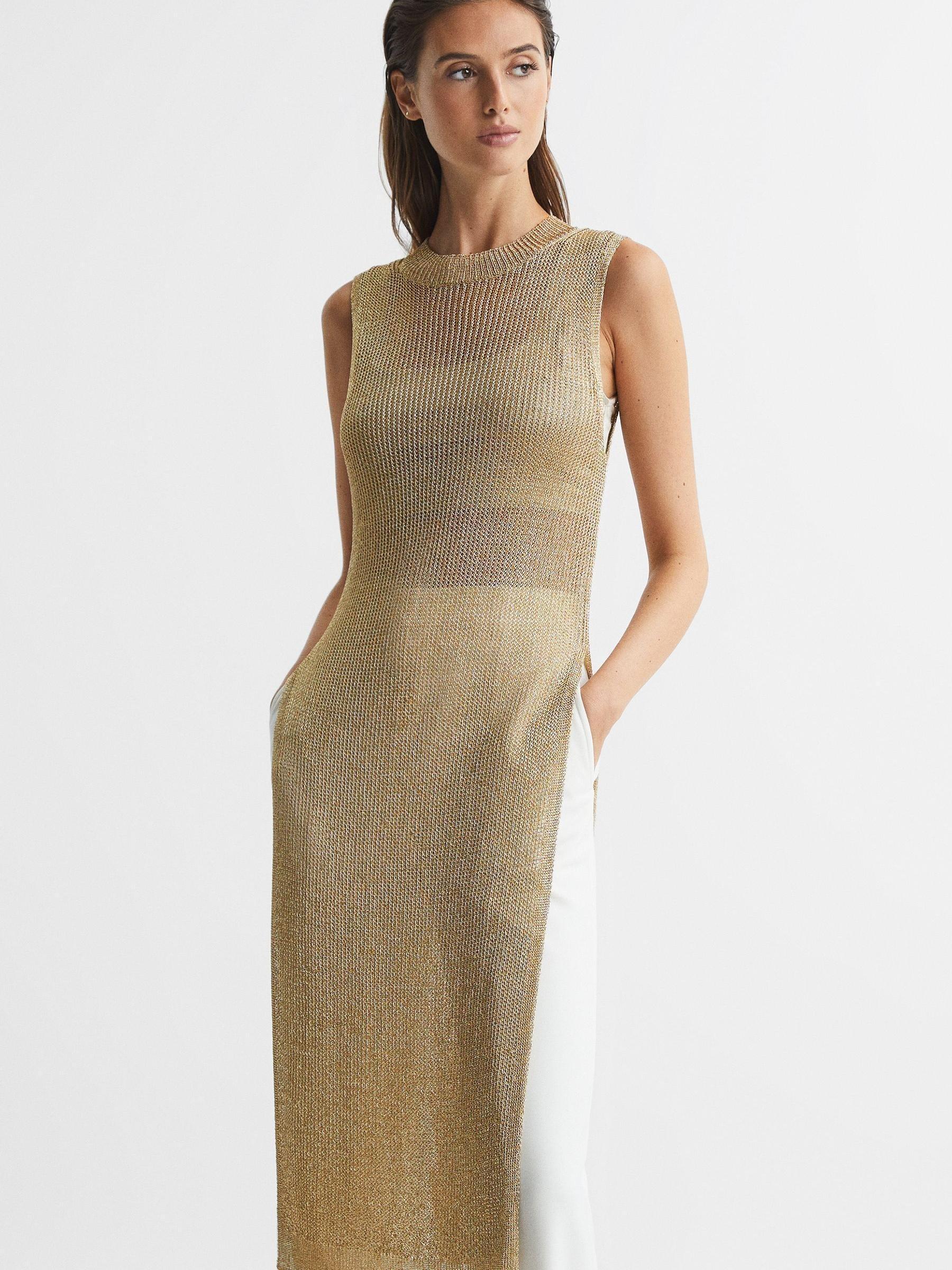 Metallic Open Knit Tunic in Bronze Product Image