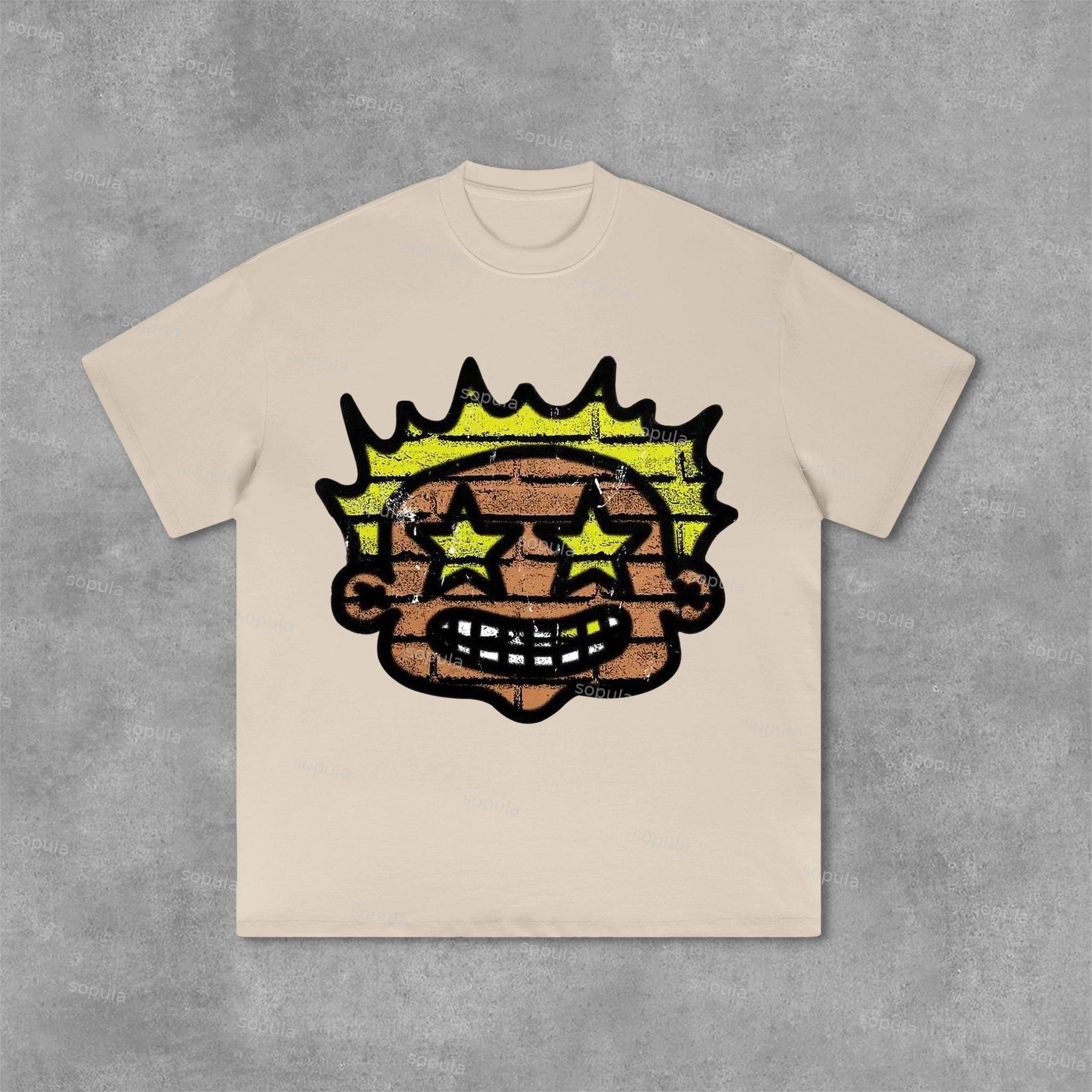 Sopula Fashion Cartoon Portrait Graphic Print Cotton T-Shirt Product Image