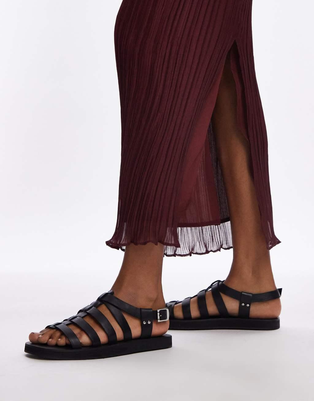 Topshop Julian leather fisherman sandals in black Product Image