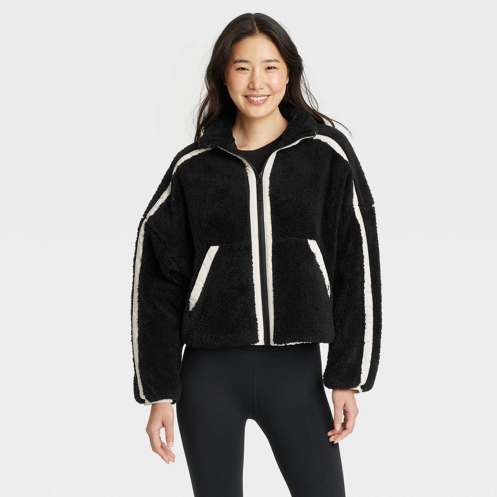 Womens Piped High Pile Fleece Jacket - JoyLab Black L Product Image