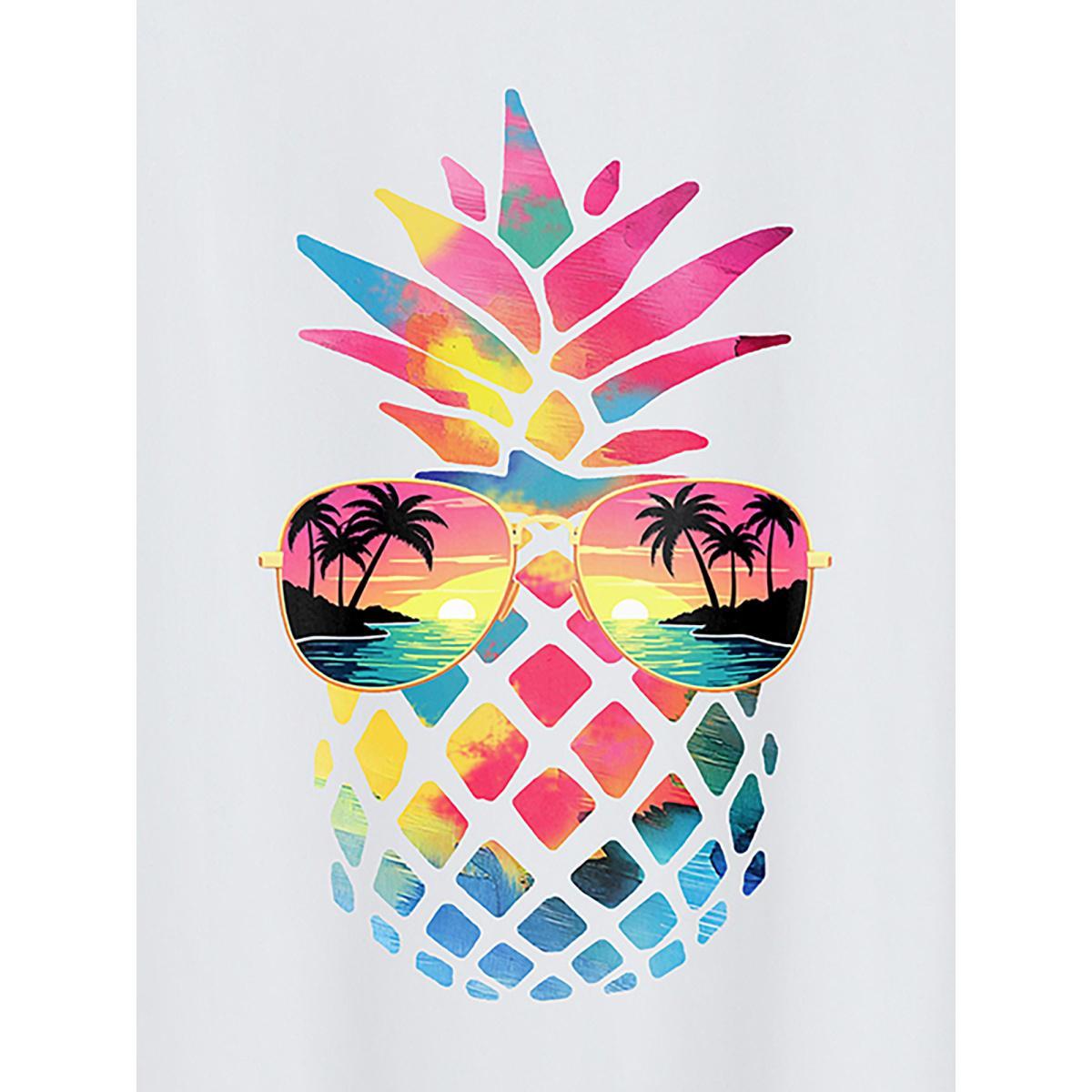 Plus Size Pineapple Vibes Print Round Neck T-Shirt Originalwhite Women Non Fruit Round Neck Everyday-Casual T-shirts BloomChic 14-16/1X Product Image