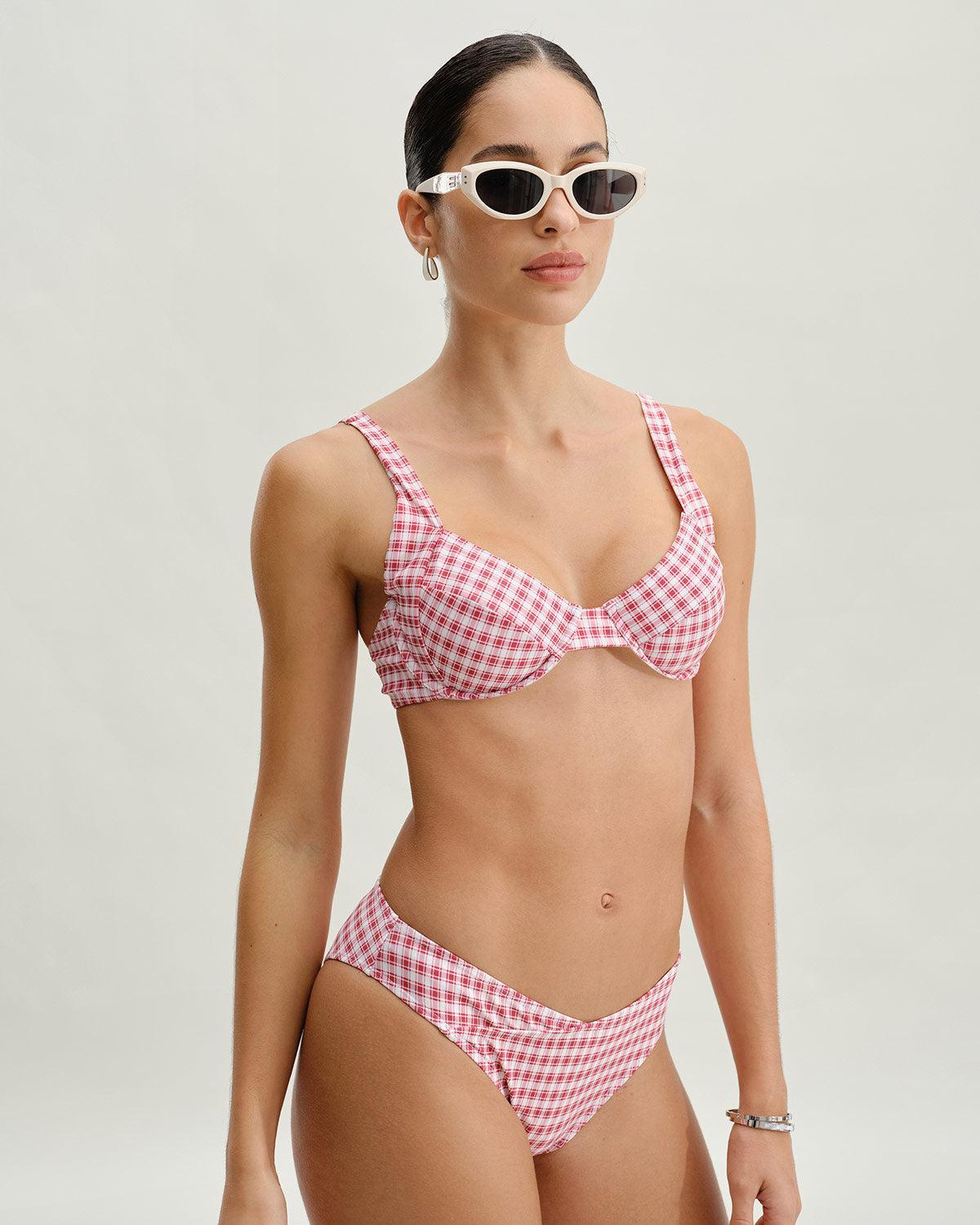 Red Plaid Underwire Bikini Set Product Image