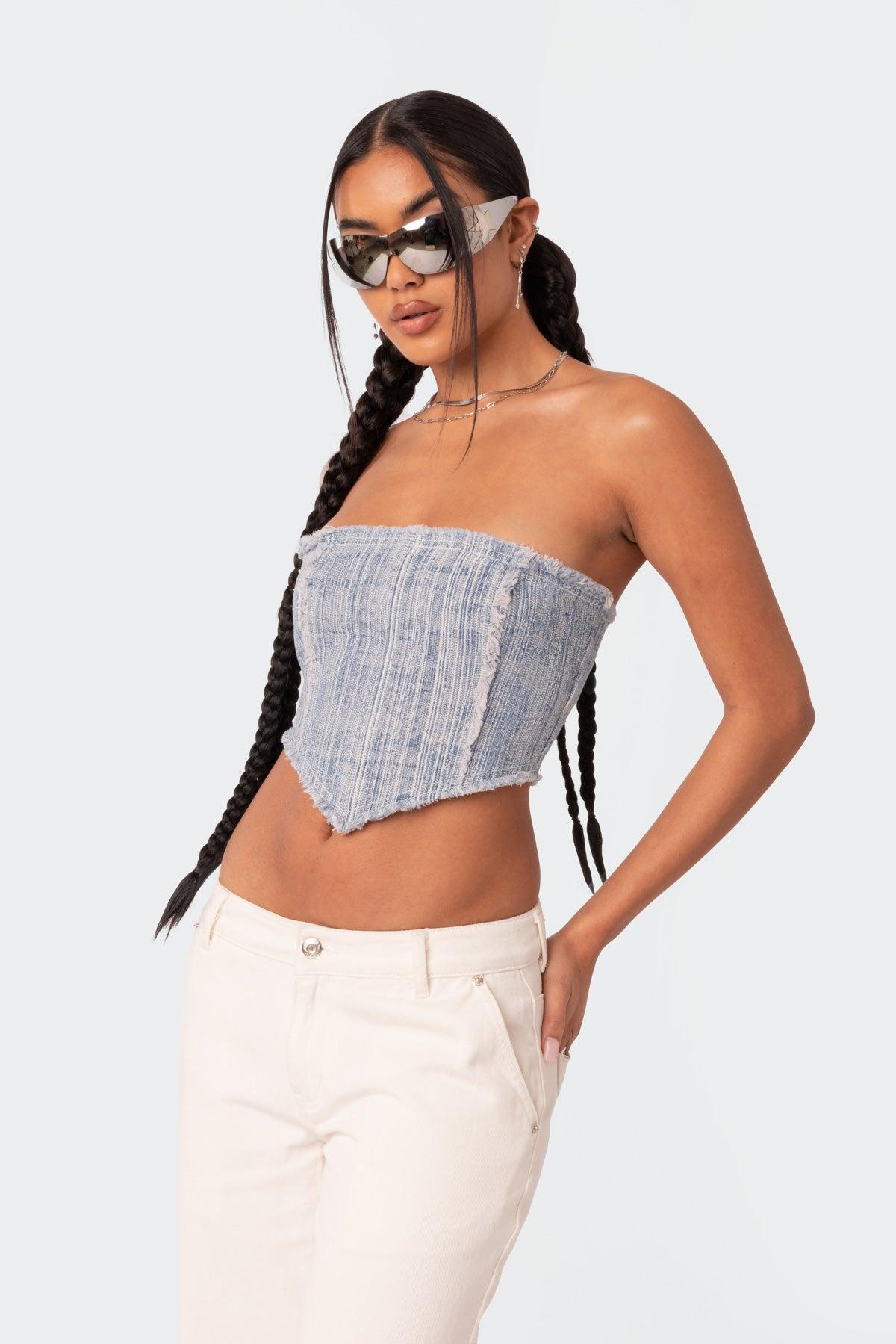 Cici Distressed Denim Corset Product Image