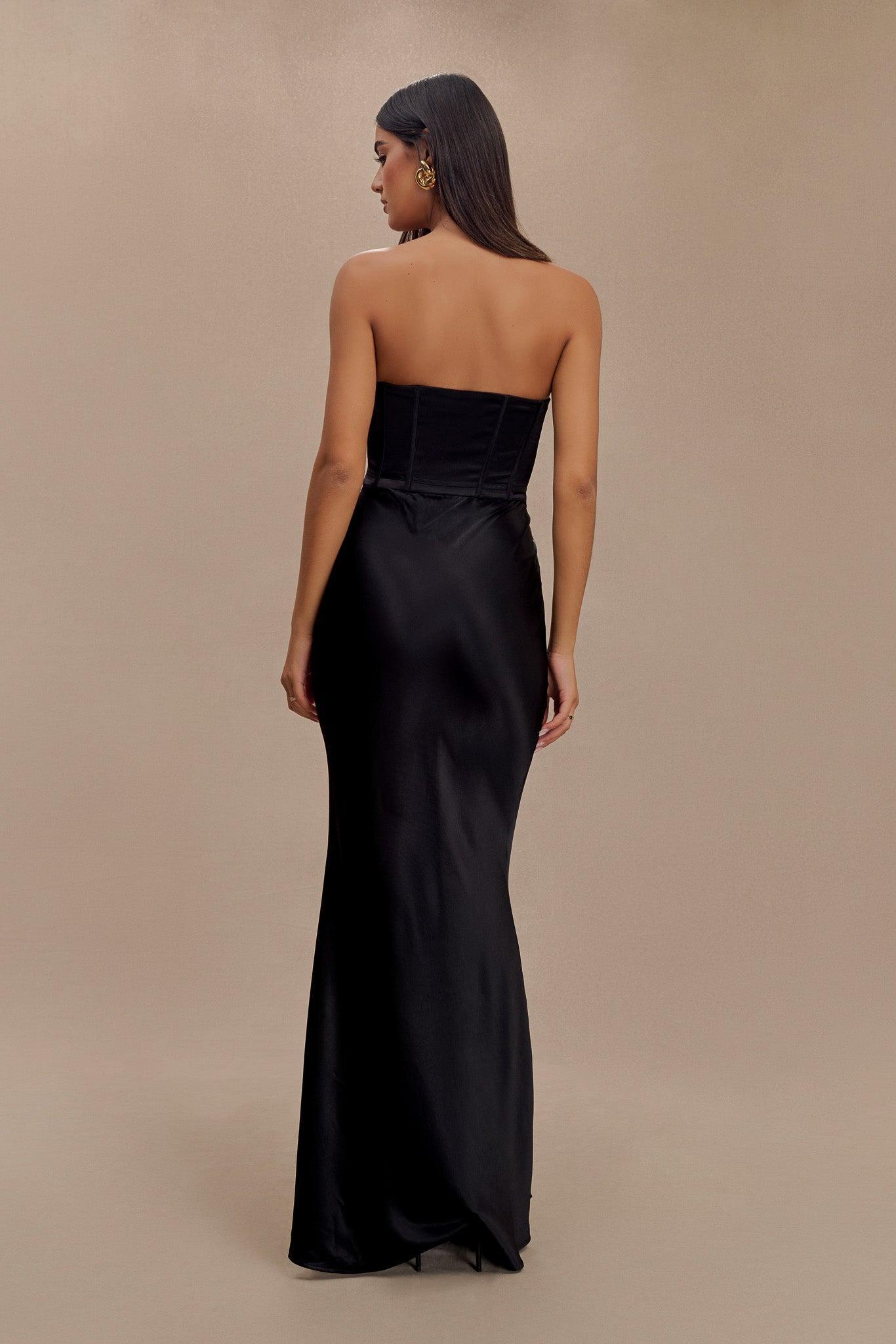 Harlow Satin Strapless Maxi Dress - Black Product Image