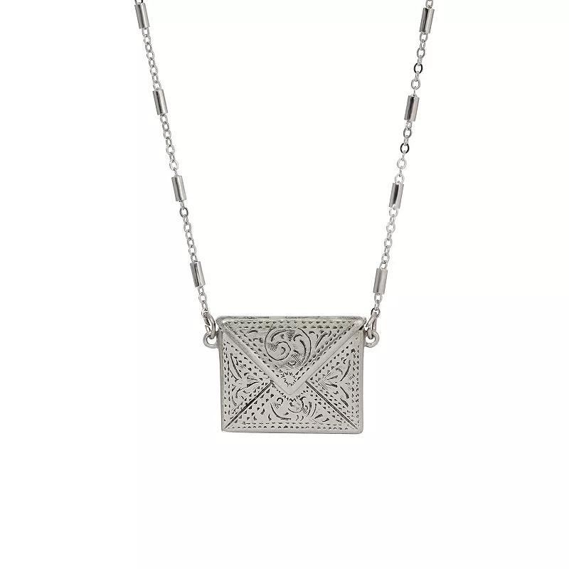 1928 Silver Tone Envelope Necklace, Womens, Gray Product Image