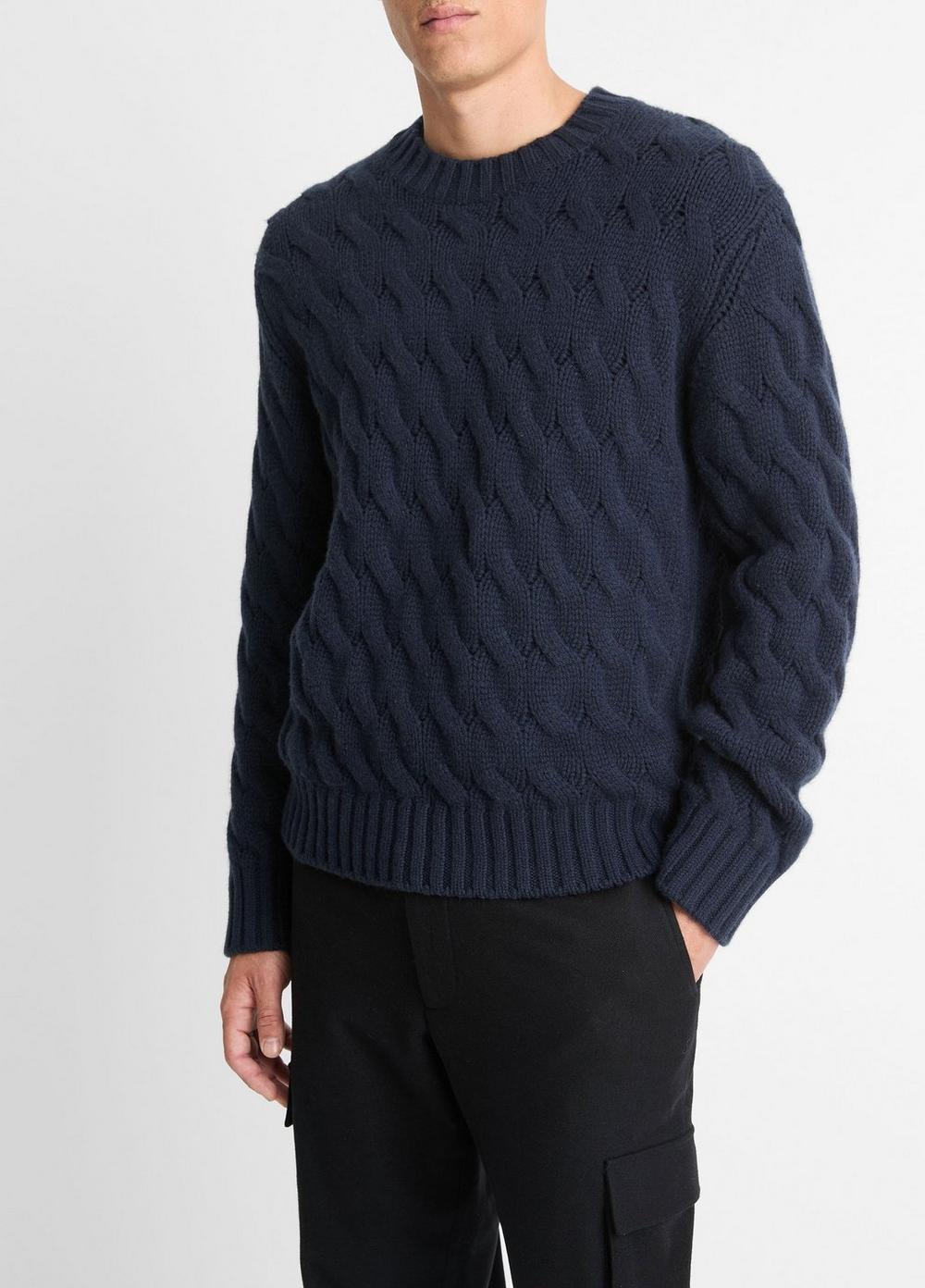 Wool Cable-Wave Crew Neck Sweater Product Image