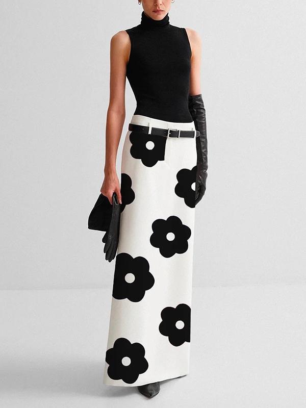 Floral Printed Split-Back Skirts Bottoms Product Image
