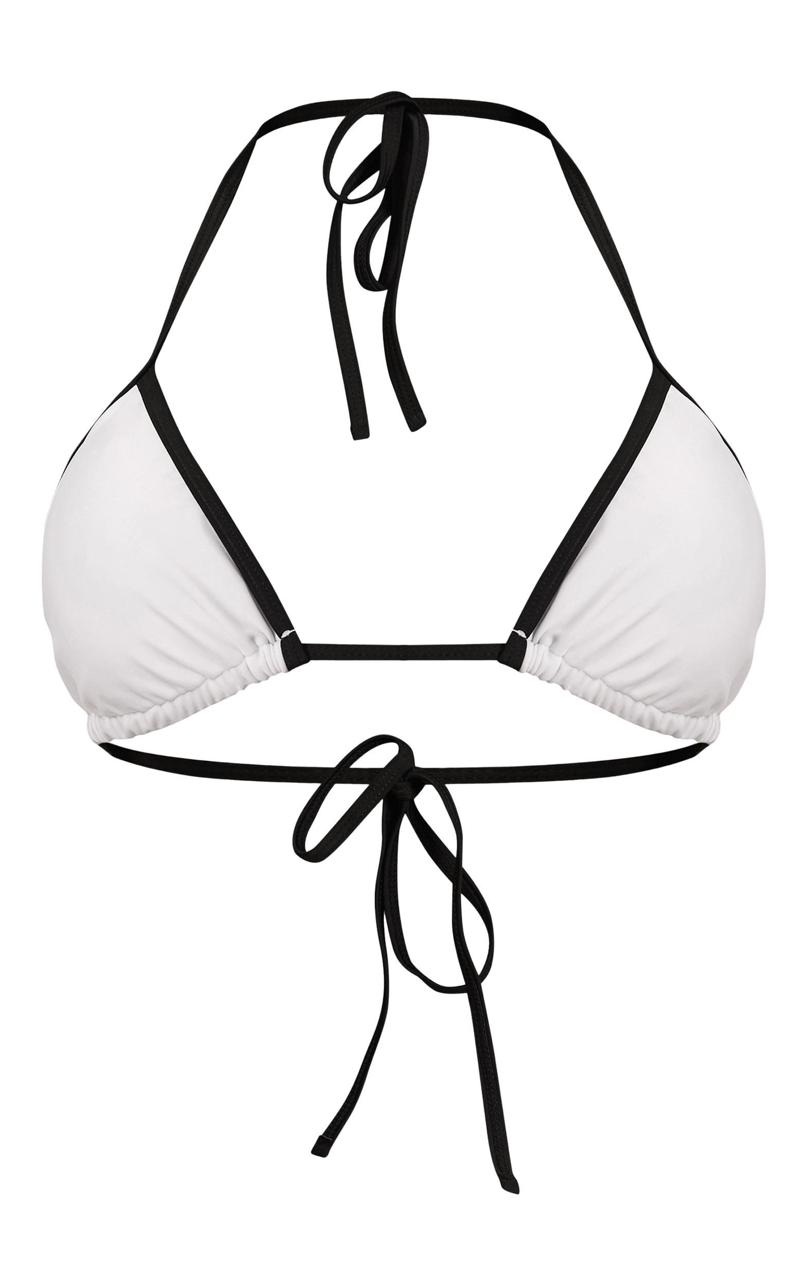 White Contrast Binding Triangle Bikini Top Product Image