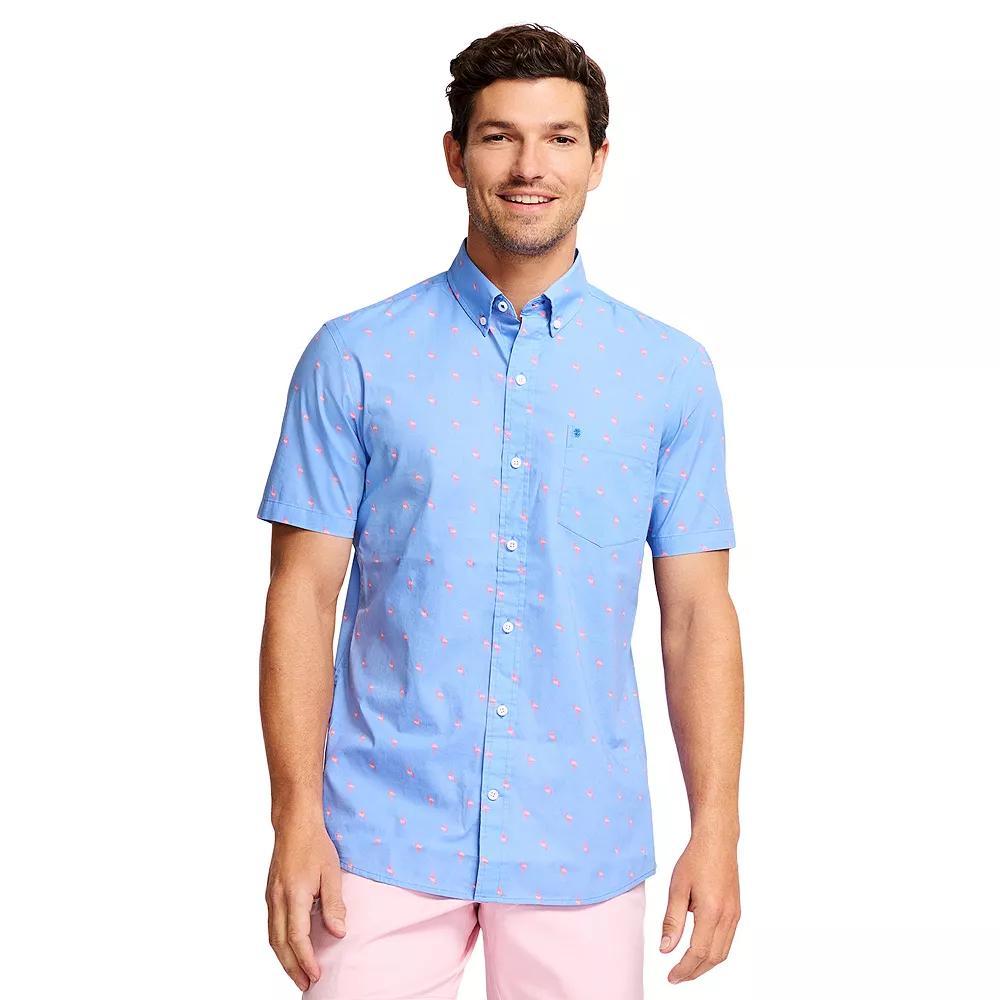 Men's IZOD Classic Breeze Printed Short Sleeve Button-Down Shirt, Size: Medium, Flamingos Product Image
