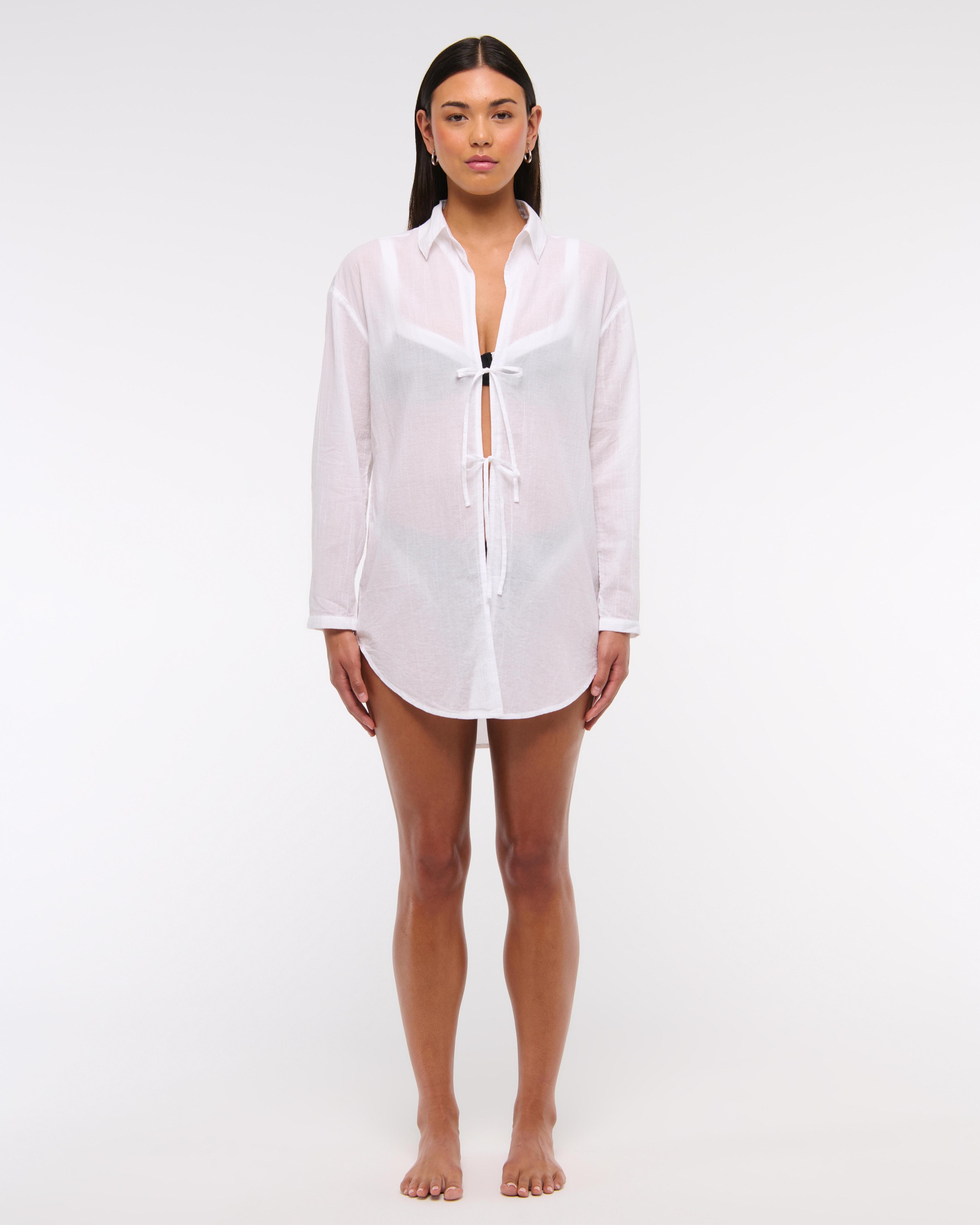 Tie-Front Shirt Dress Coverup Product Image