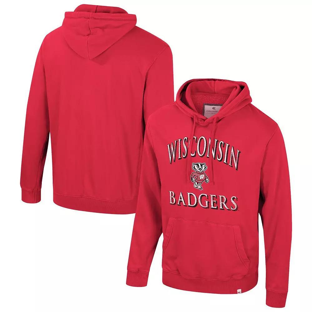 Men's Colosseum Red Wisconsin Badgers Big & Tall Cap E-Tan Pullover Hoodie,  Product Image