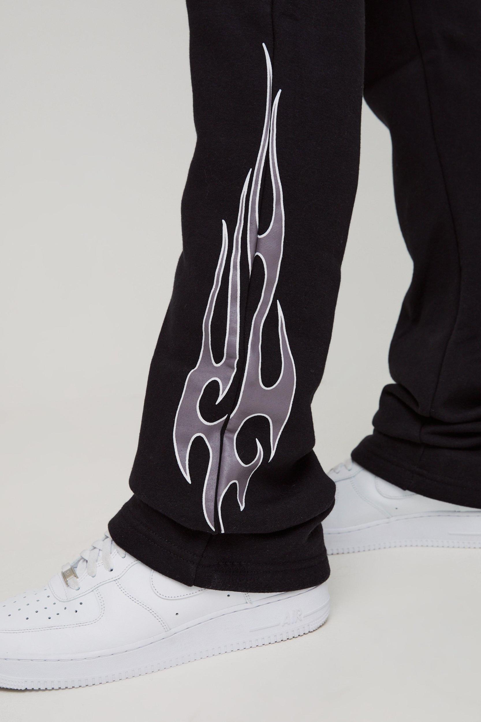 Slim Flared Stack Flame Sweatpants | boohooMAN USA Product Image