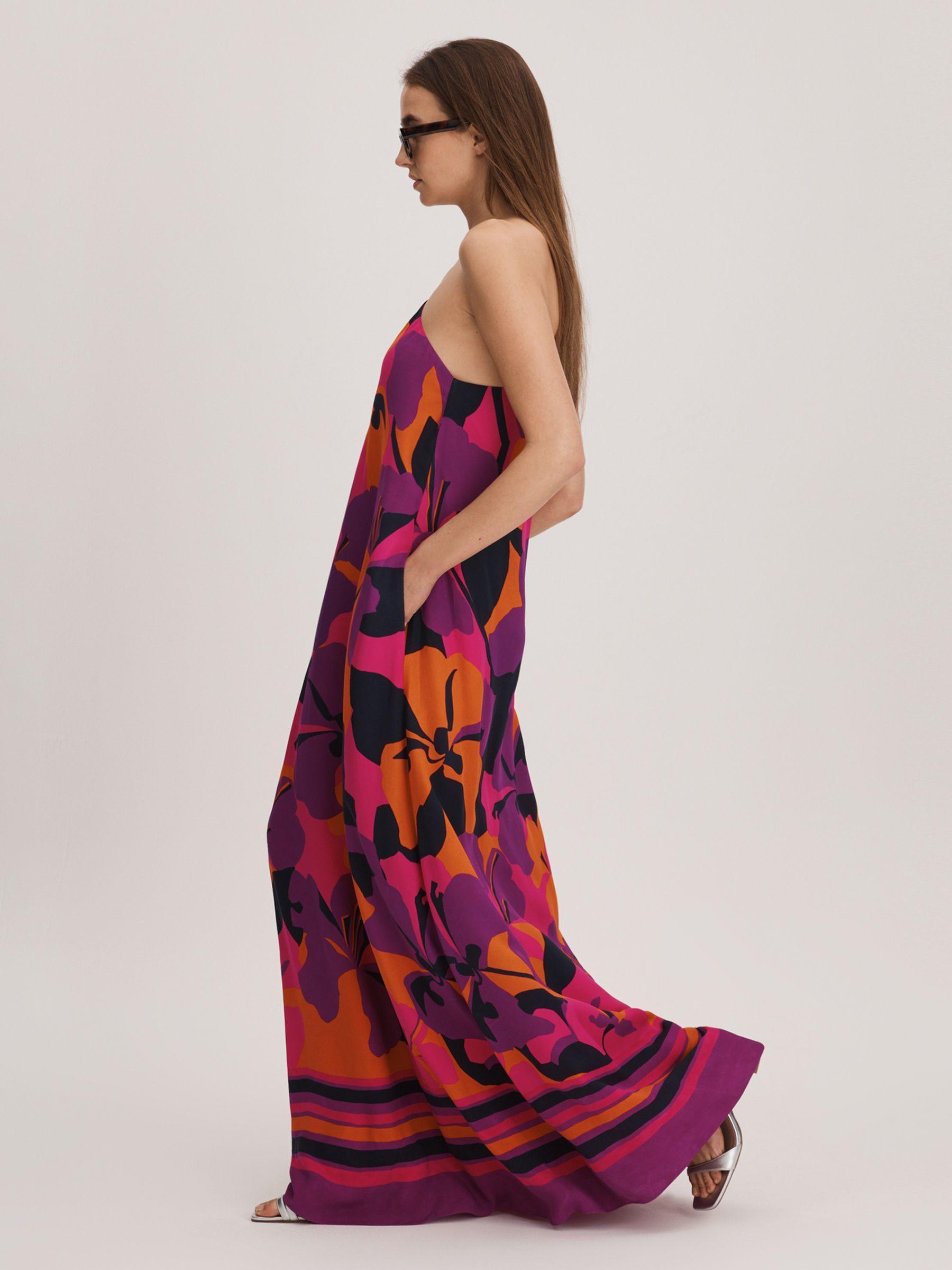 Florere Printed One-Shoulder Maxi Dress in Pink/Orange Product Image
