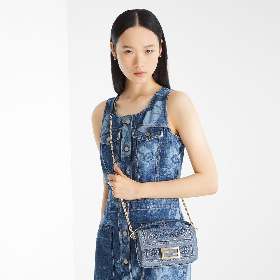 Baguette MiniDenim bag with Coral Bandana embroidery Product Image