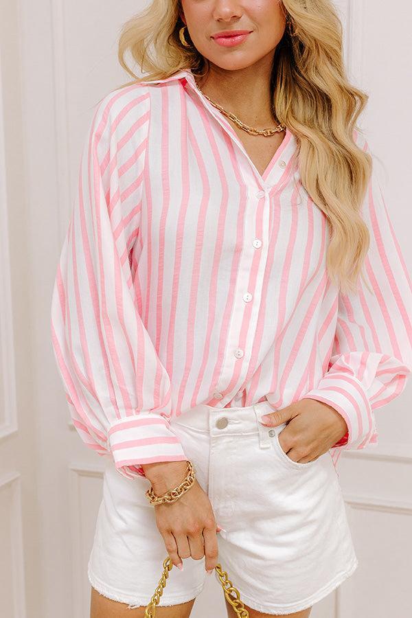 Nantucket Charm Stripe Button Up In Pink Product Image