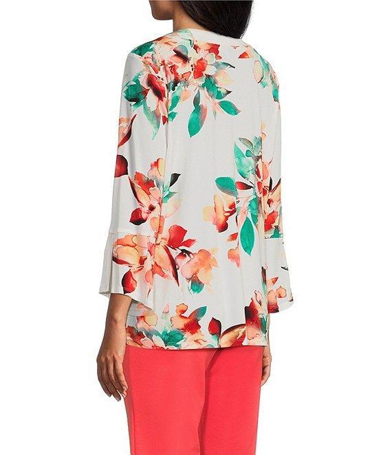 Slim Factor by Investments Scattered Blooms V-Neckline 3/4 Slit Sleeve Top Product Image