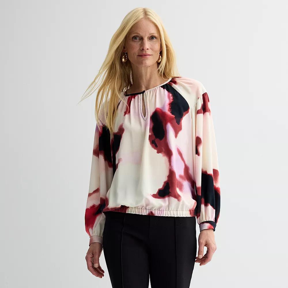 Petite Nine West Keyhole Elastic Waist Blouse, Womens Pink Krystal Wave Product Image