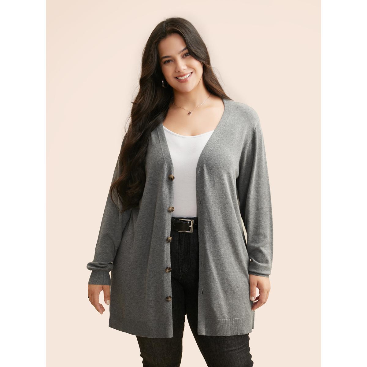 Plus Size Supersoft Essentials Plain Kimono Collar Cardigan Mediumgray Women Basics Loose Long Sleeve Everyday Cardigans BloomChic 26/4X Product Image