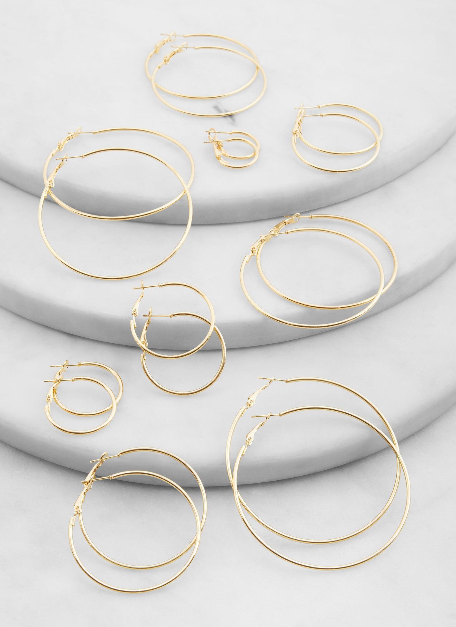 Metallic Assorted Hoop Earrings Set of 9 Female Product Image