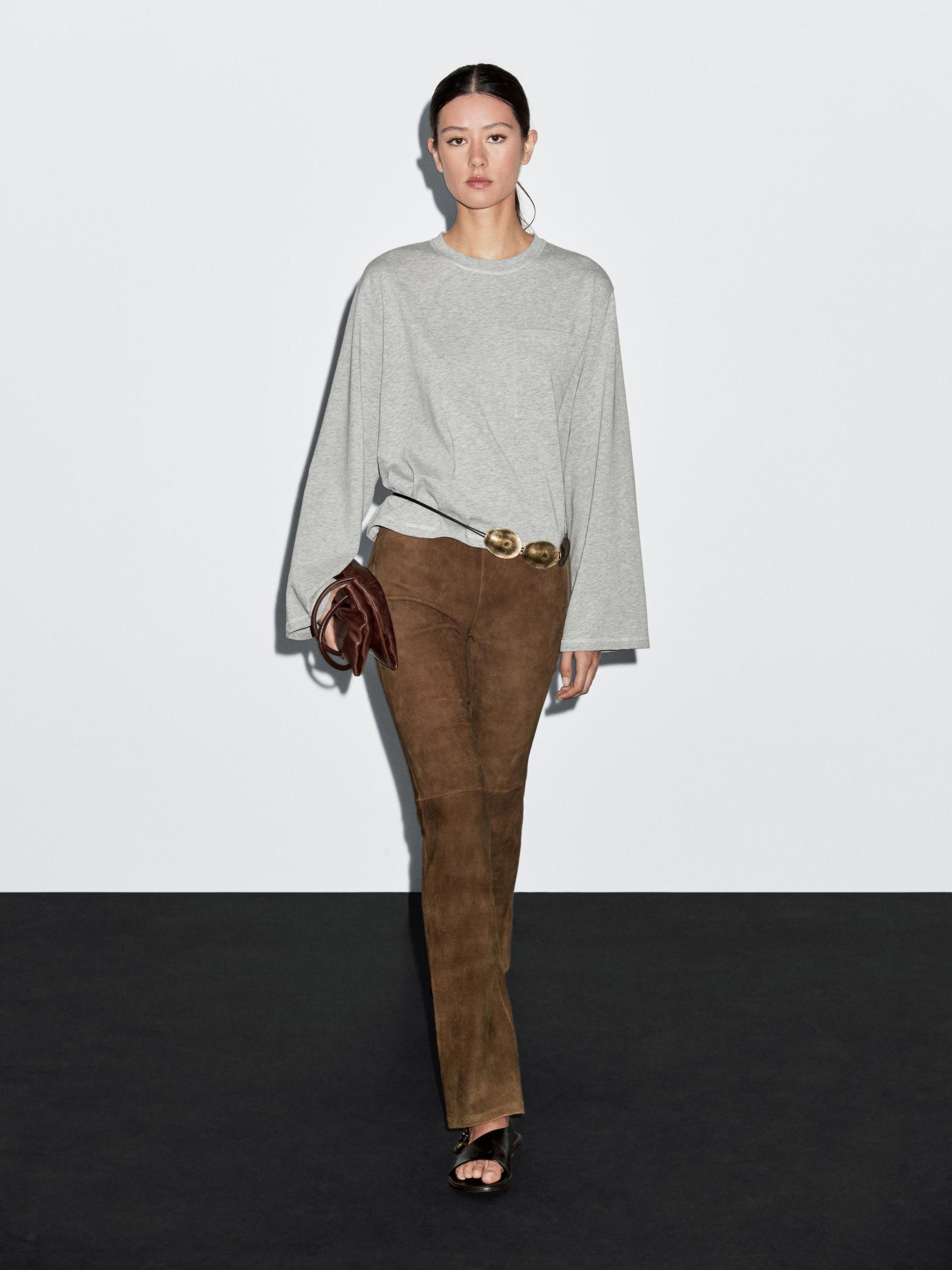 Flared suede leather trousers Product Image