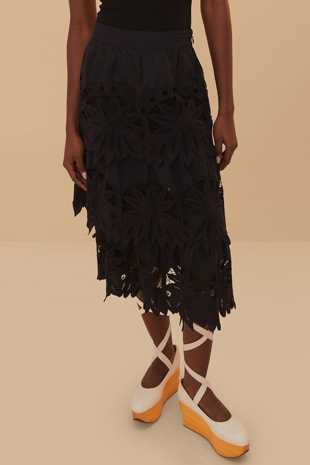 Black Daisy Embroidered Midi Skirt Product Image