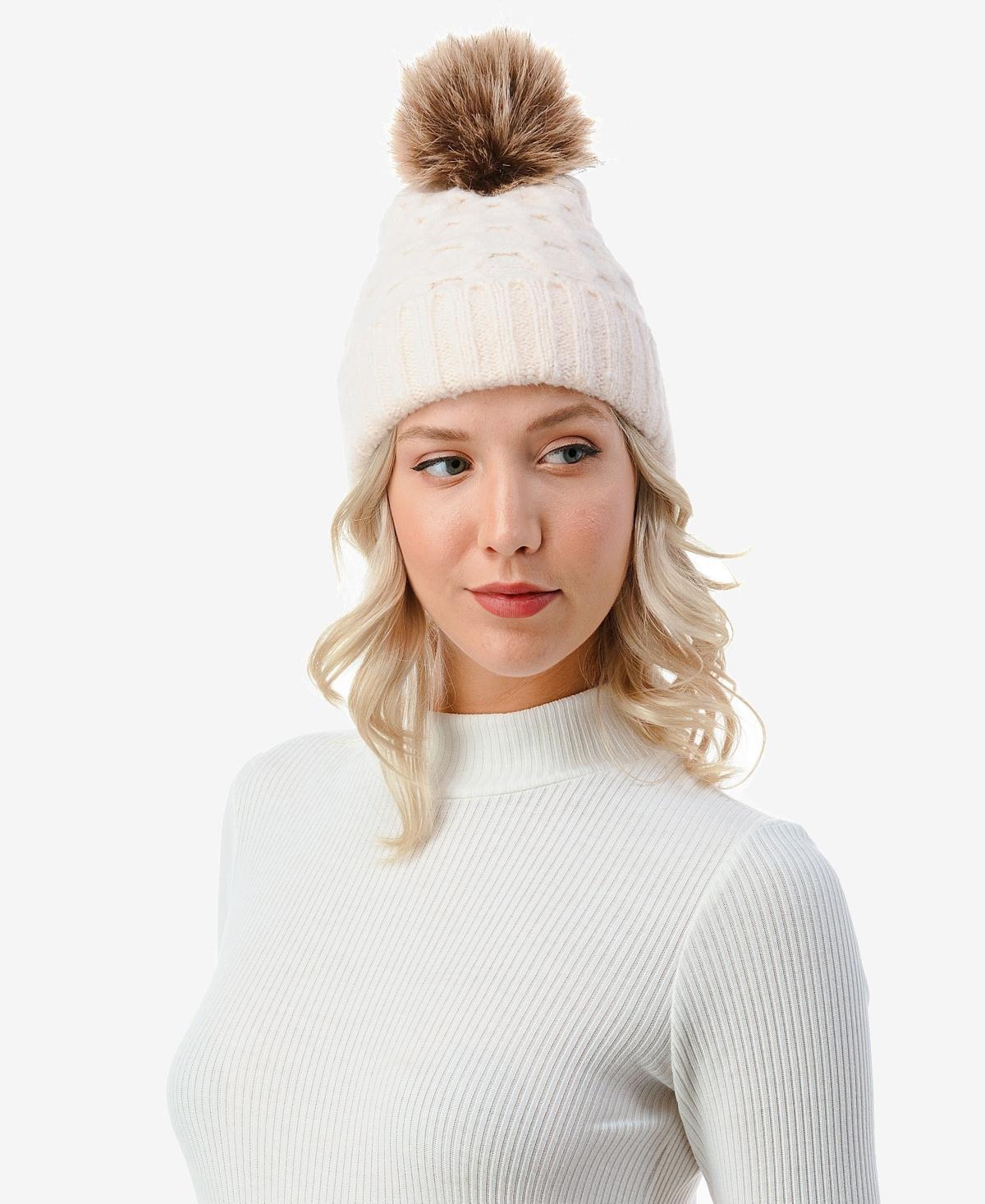 Marcus Adler Womens Cable Knit Pom Beanie with Cuff Product Image