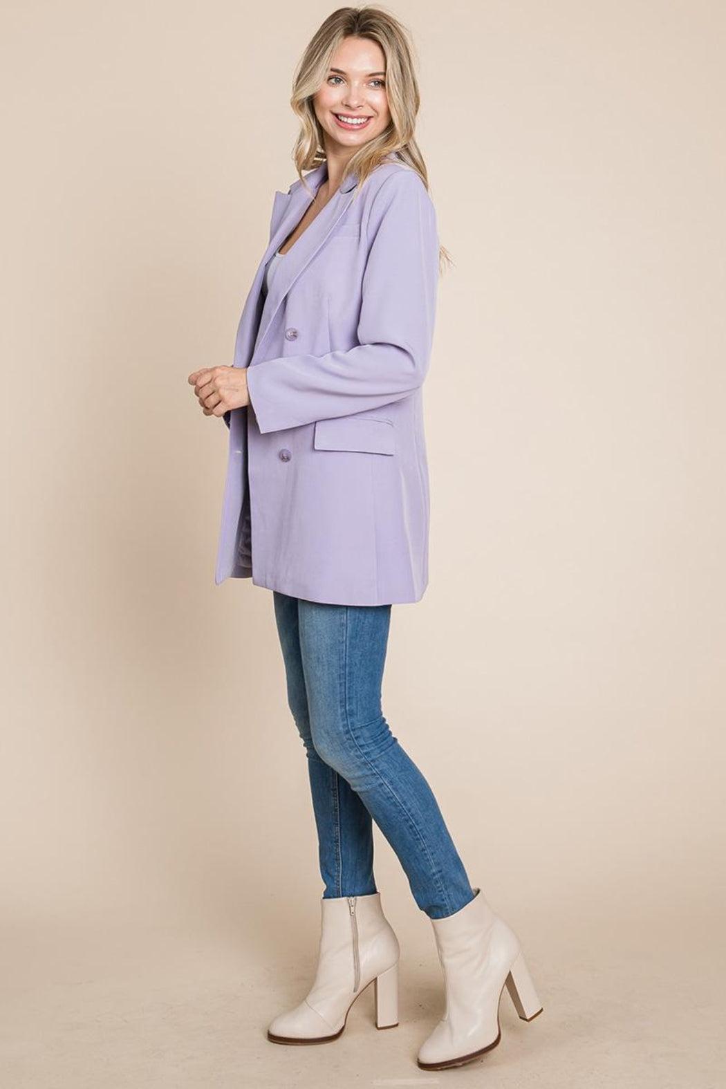 Collar Long Double Breasted Blazer Jacket Product Image