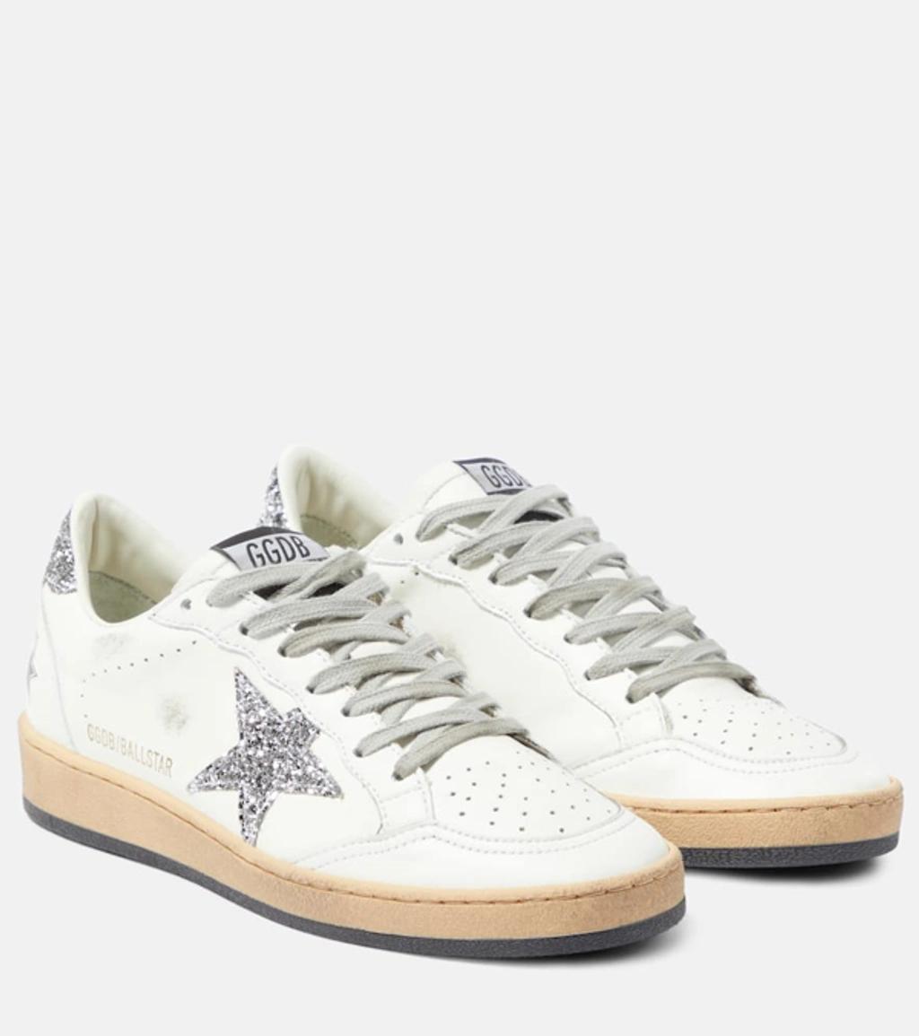 GOLDEN GOOSE Ballstar Leather Glitter Sneakers In White Product Image