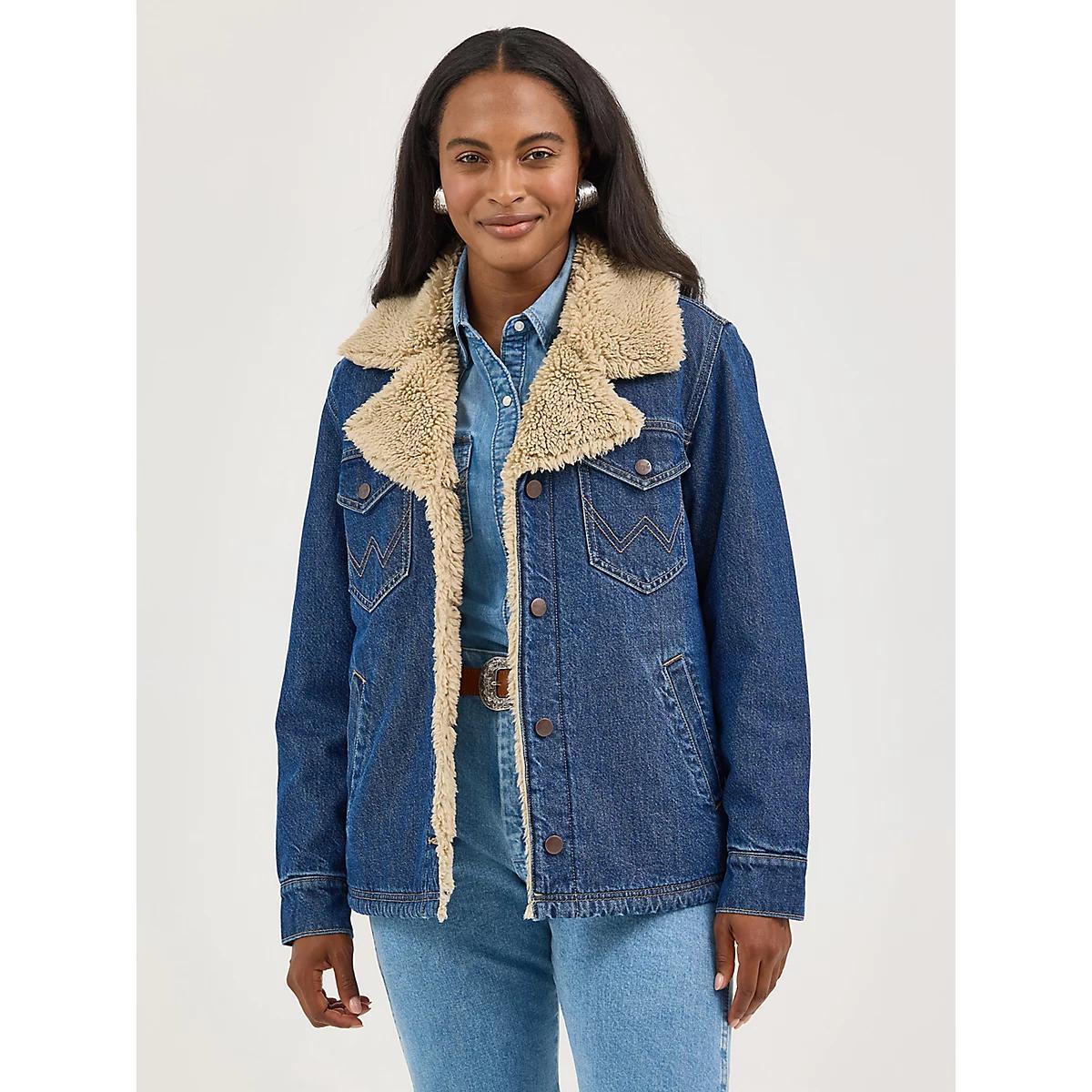 Women's Western Sherpa Lined Denim Range Coat | Women's JACKETS & OUTERWEAR | Wrangler® Product Image