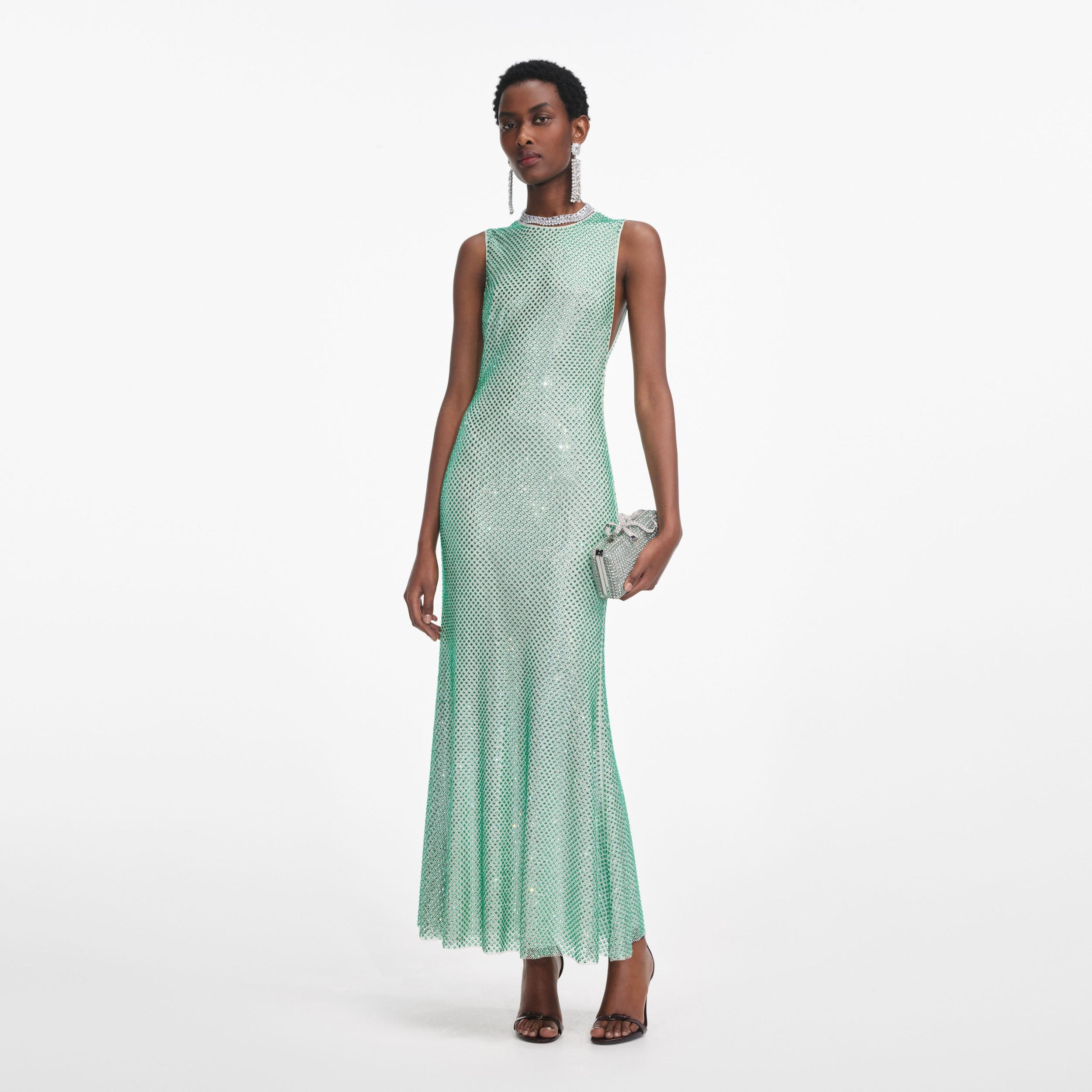 Mint Rhinestone Mesh Midi Dress Product Image