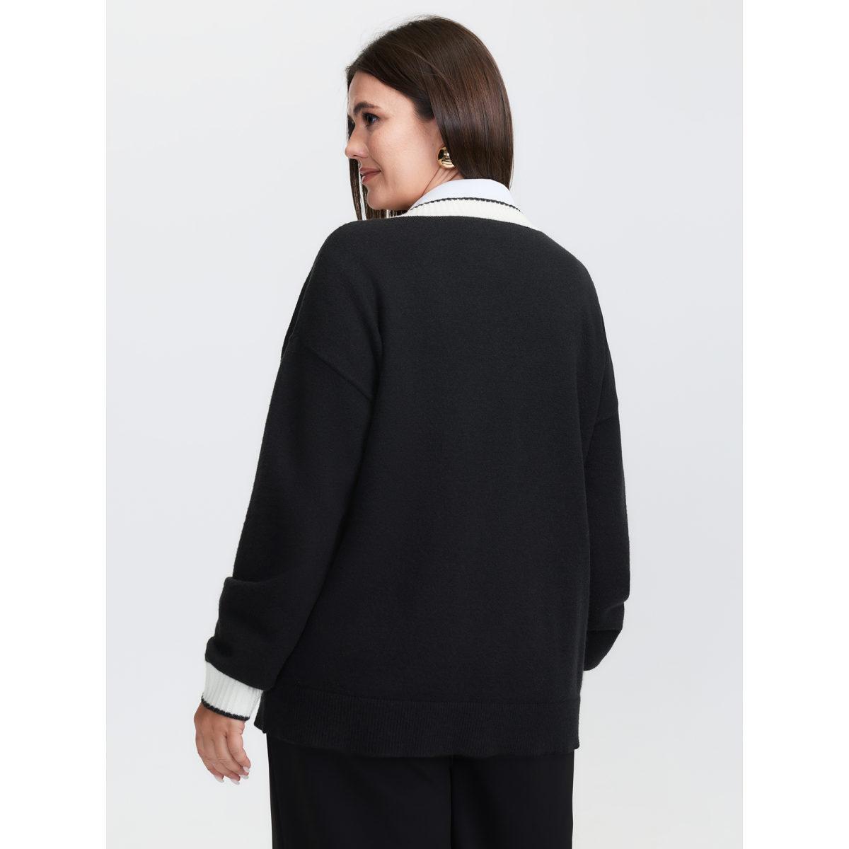 Plus Size Supersoft Contrast Trim Pocketed Cardigan Black Women Office Loose Long Sleeve Office Cardigans BloomChic 26/4X Product Image