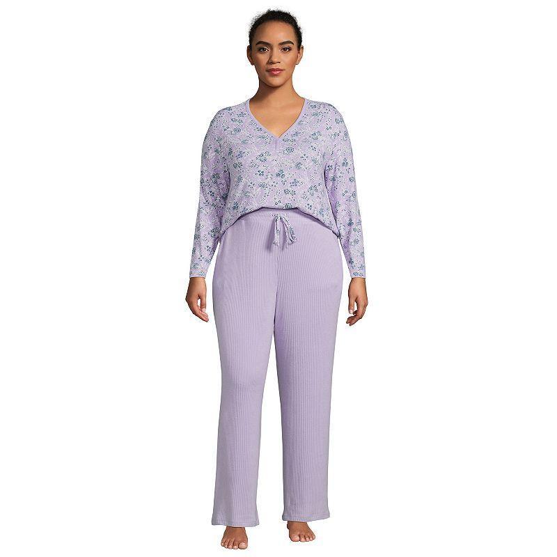 Womens Lands End Cozy Long Sleeve Pajama Top & Pajama Pants Sleep Set Blue Classic Floral Product Image