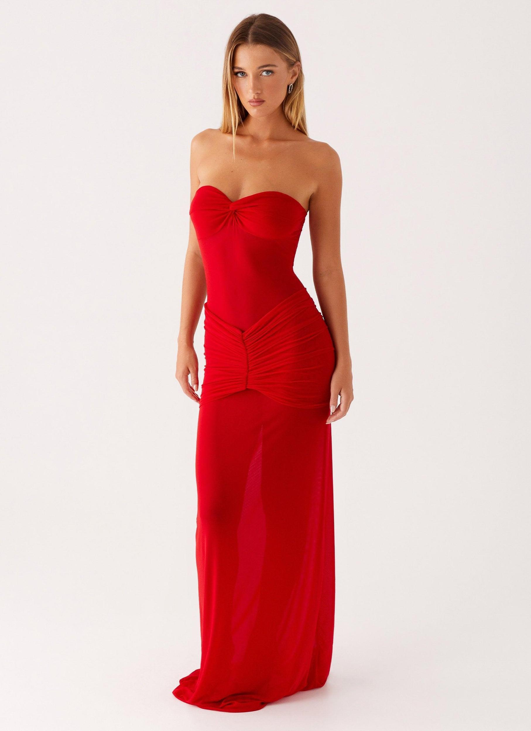 Ottilie Mesh Maxi Dress - Red Product Image