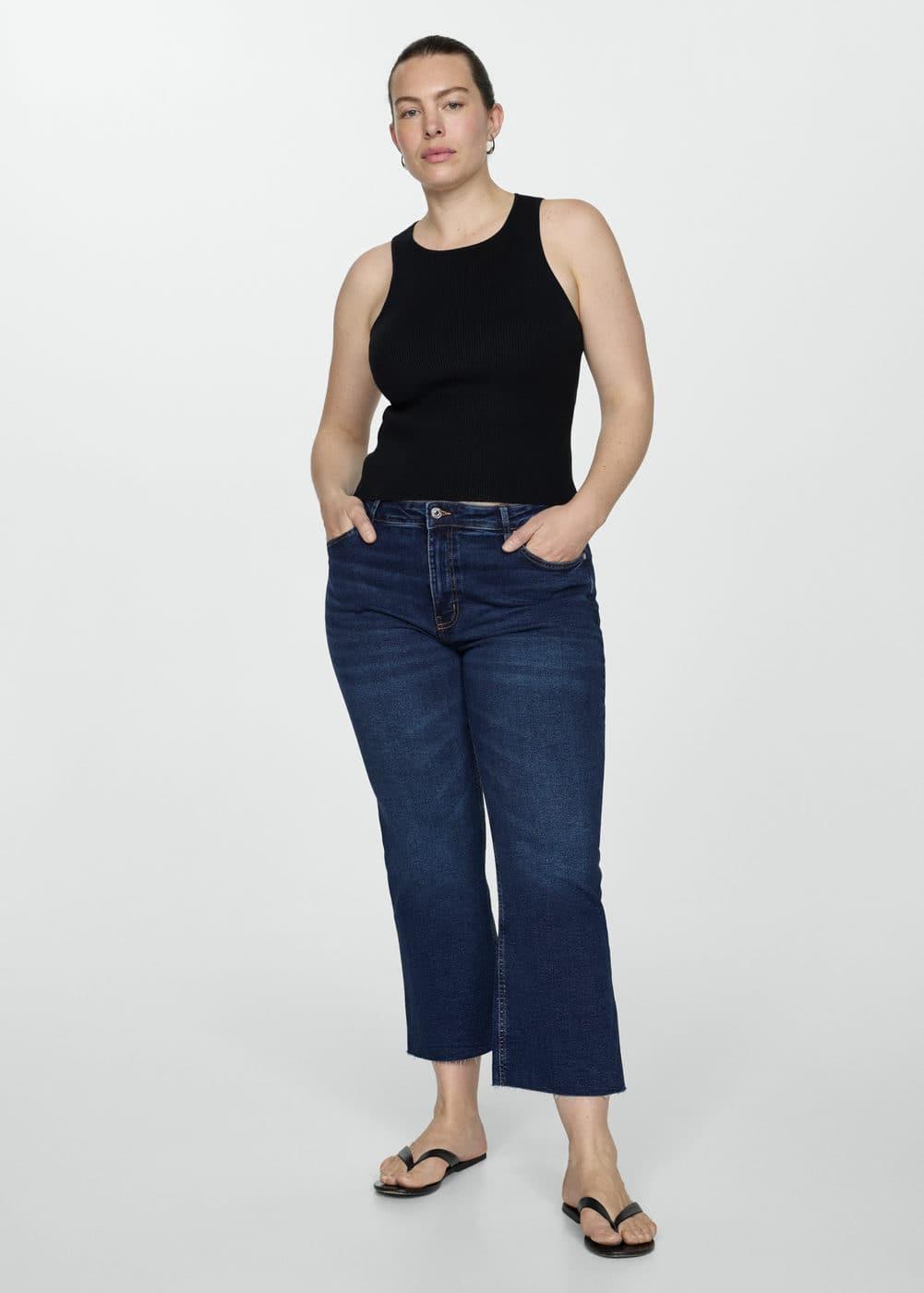 Mango Womens Crop Flared Jeans Product Image