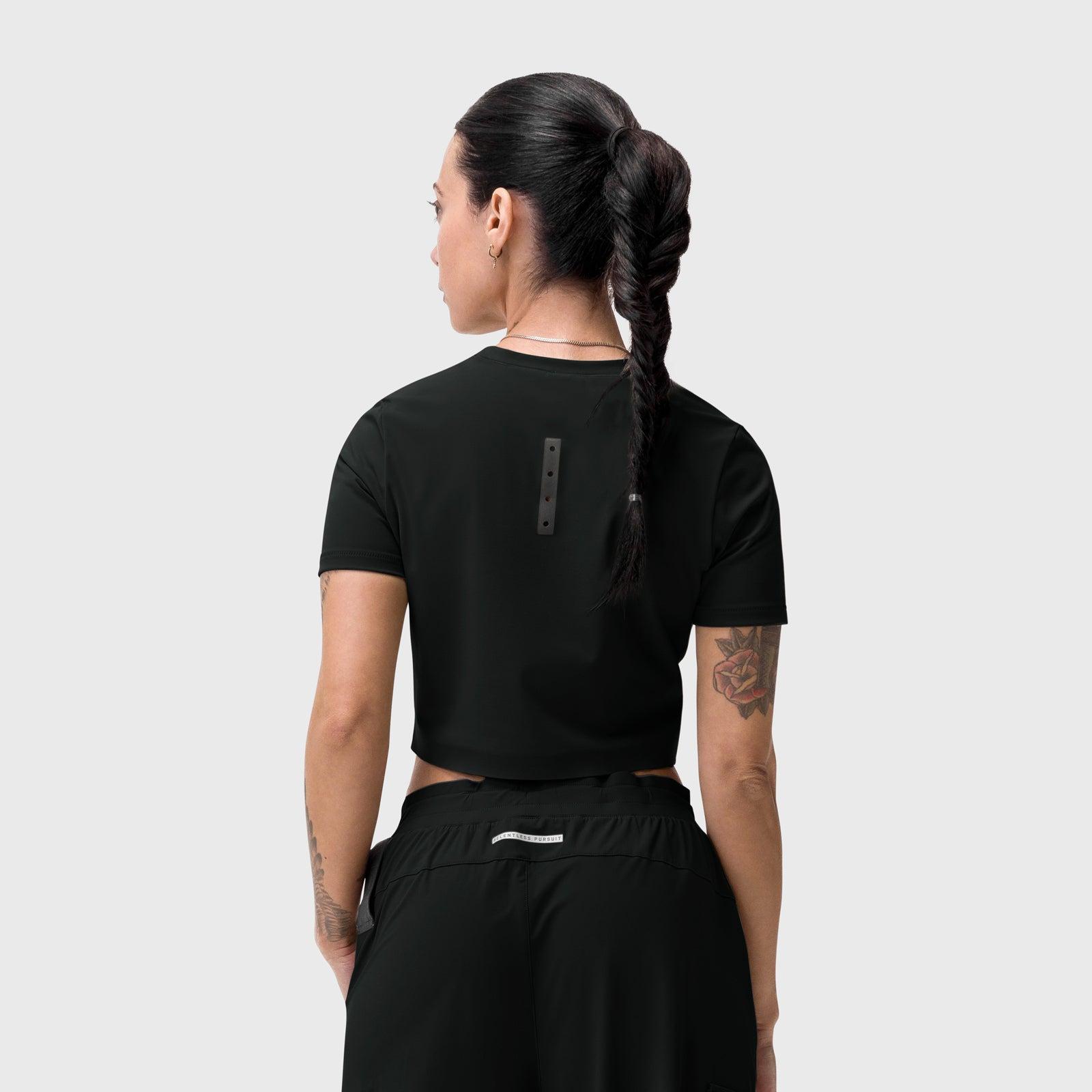 W019. Lycra® Cropped Tee - Black Product Image