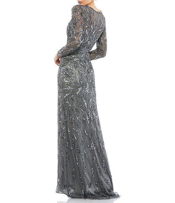 Mac Duggal Long Sleeve Sequin Crew Neck Fully Lined Sheath Gown Product Image