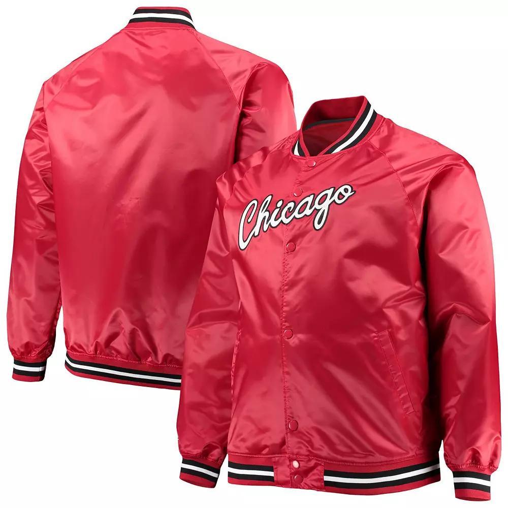 Men's Mitchell & Ness Red Chicago Bulls Big & Tall Hardwood Classics Raglan Satin Full-Snap Jacket,  Product Image